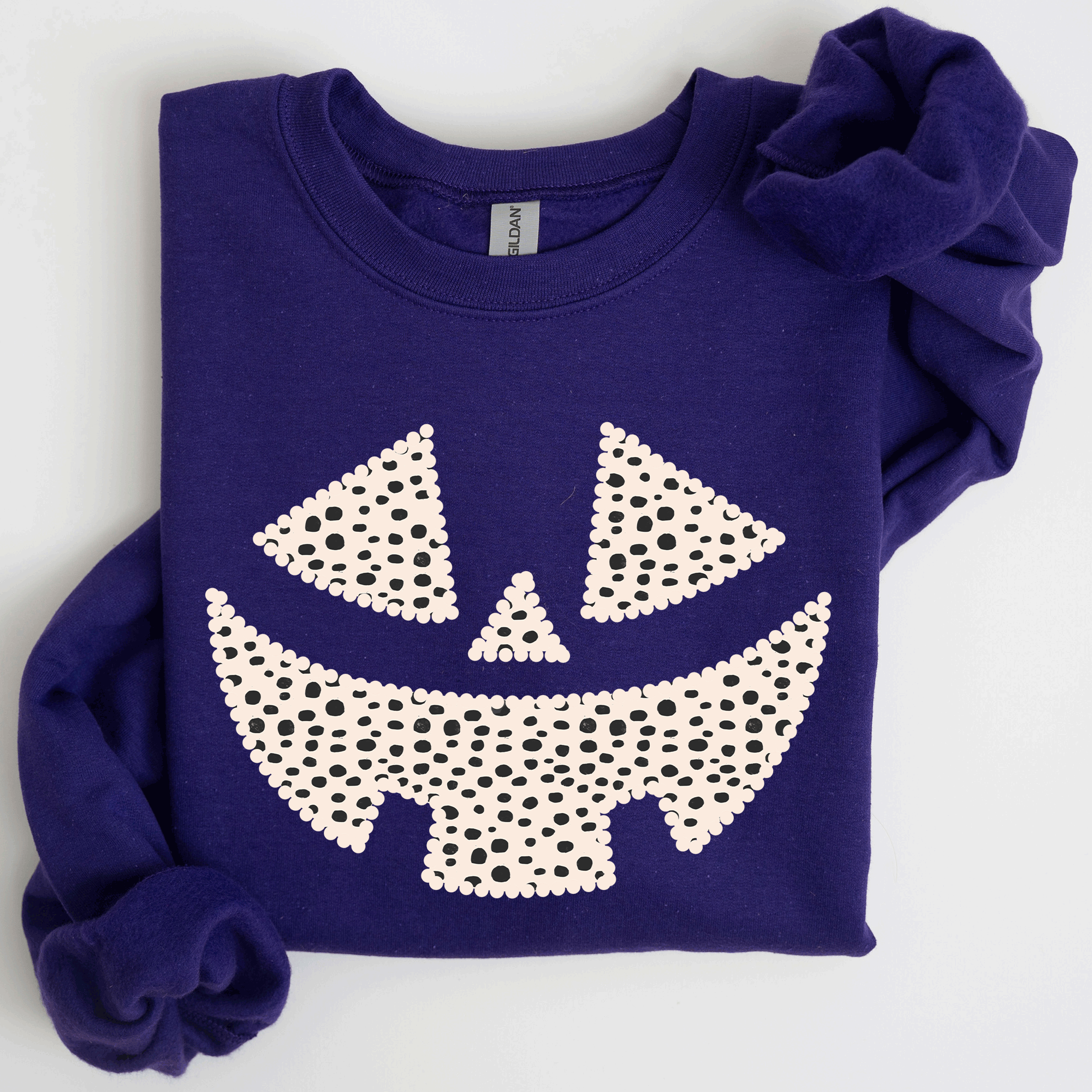 Jack O Lantern Dalmatian Print Halloween Cozy Whimsical Autumn Festival Sweatshirt