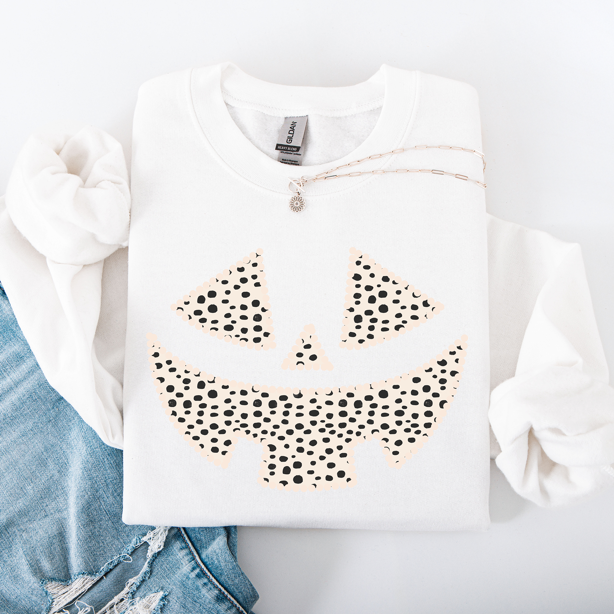 Jack O Lantern Dalmatian Print Halloween Cozy Whimsical Autumn Festival Sweatshirt