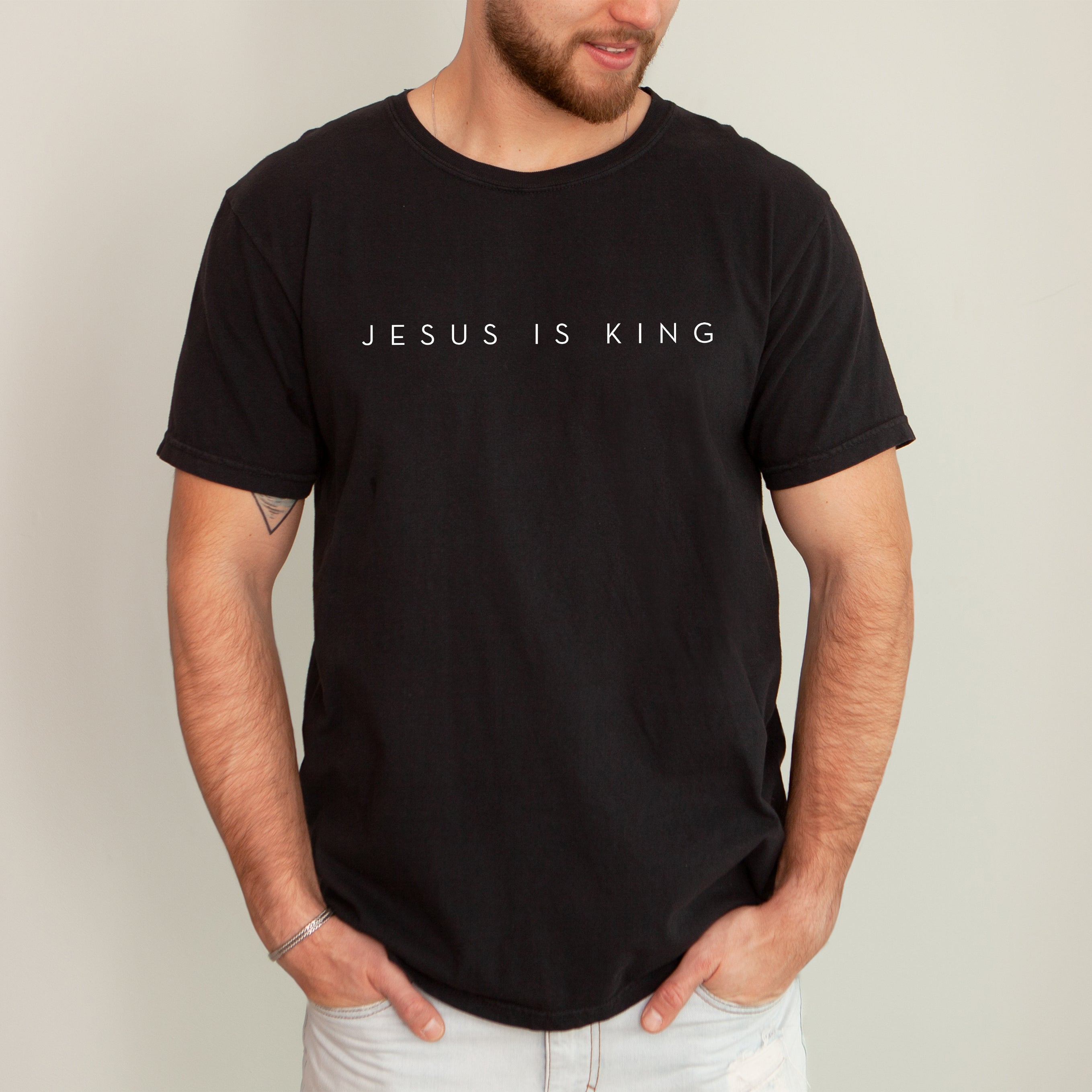 Jesus Is King Minimalist Gospel Christian Faith Religious Vintage Inspired Comfort Colors Tee