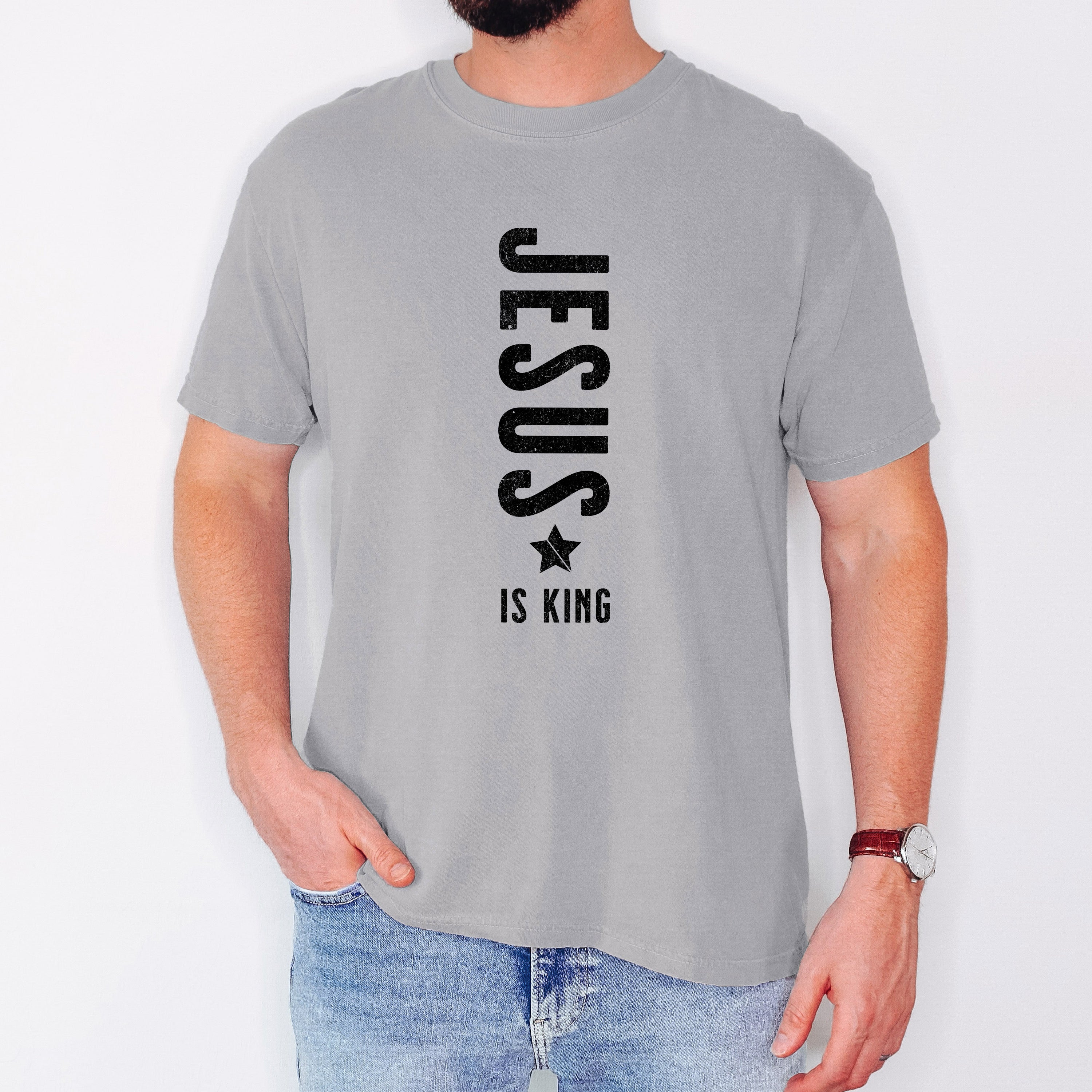 Jesus Is King Religious Gospel Christian Faith Statement Heritage Edition Comfort Colors Tee
