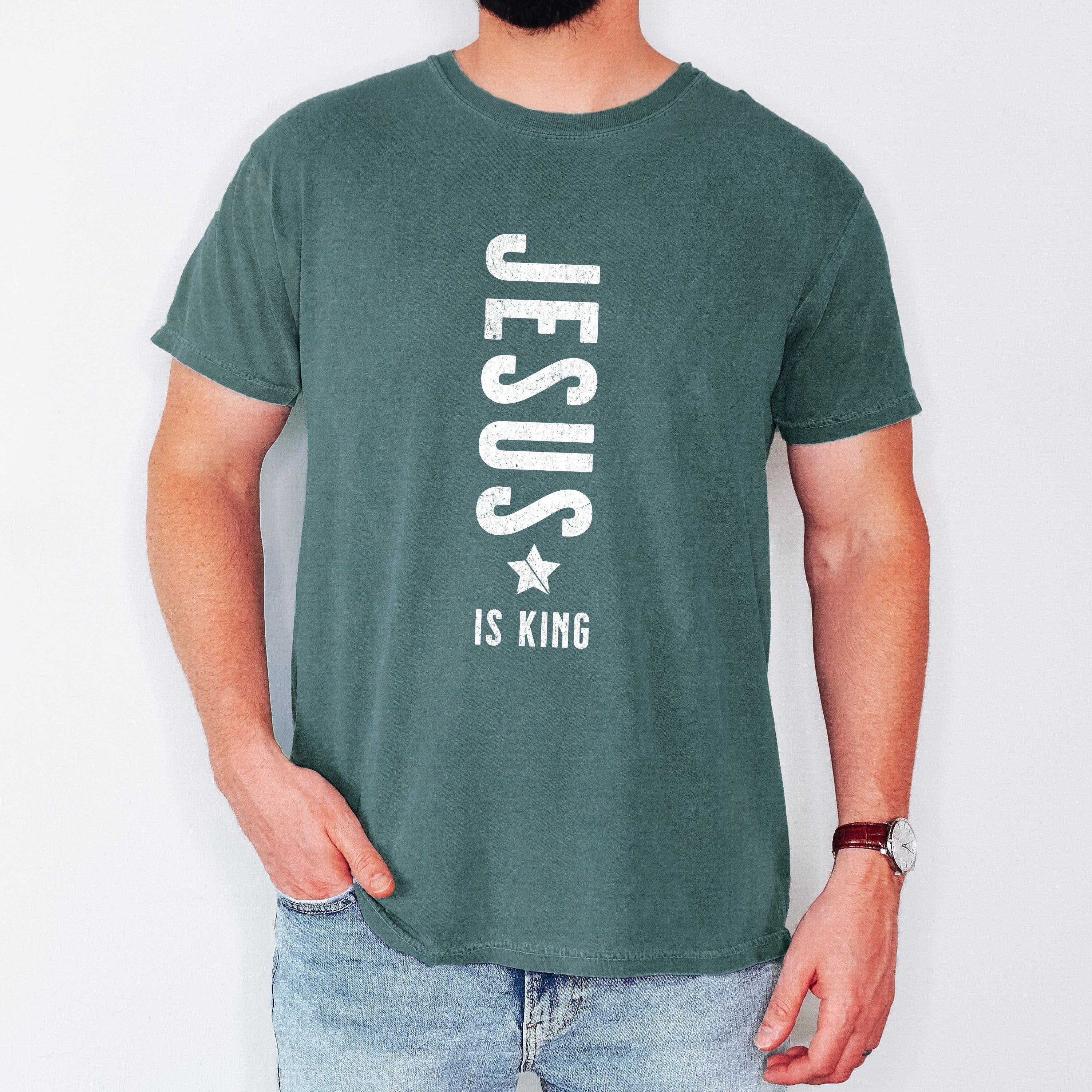 Jesus Is King Religious Gospel Christian Faith Statement Heritage Edition Comfort Colors Tee