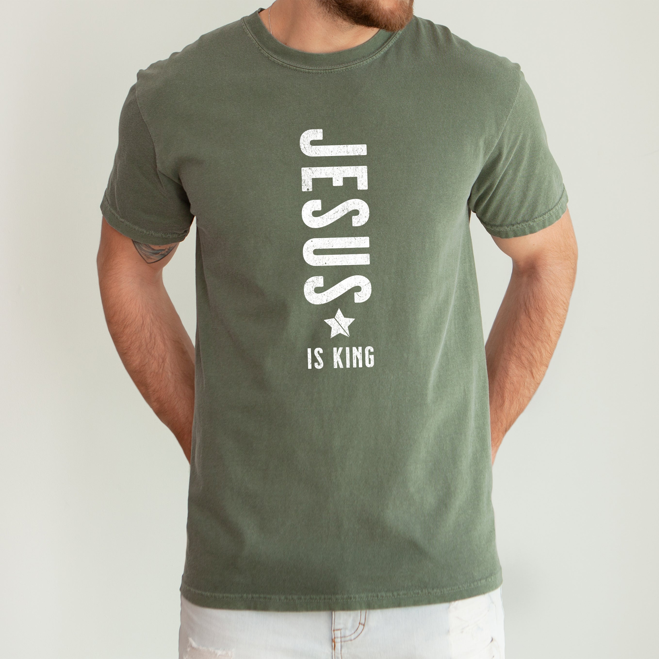 Jesus Is King Religious Gospel Christian Faith Statement Heritage Edition Comfort Colors Tee