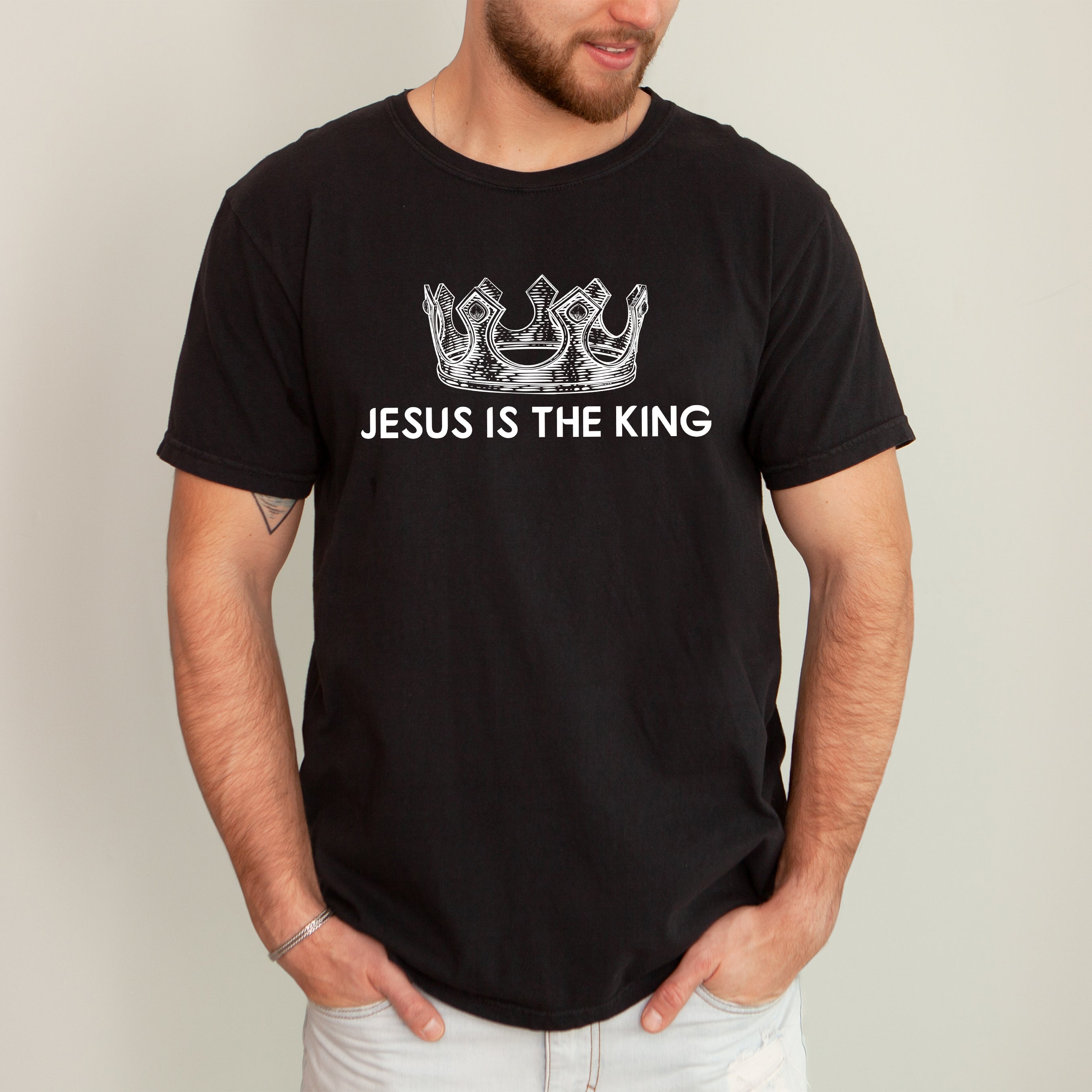 Jesus Is The King Crown Gospel Faith Christian Vintage Inspired Religious Comfort Colors Tee