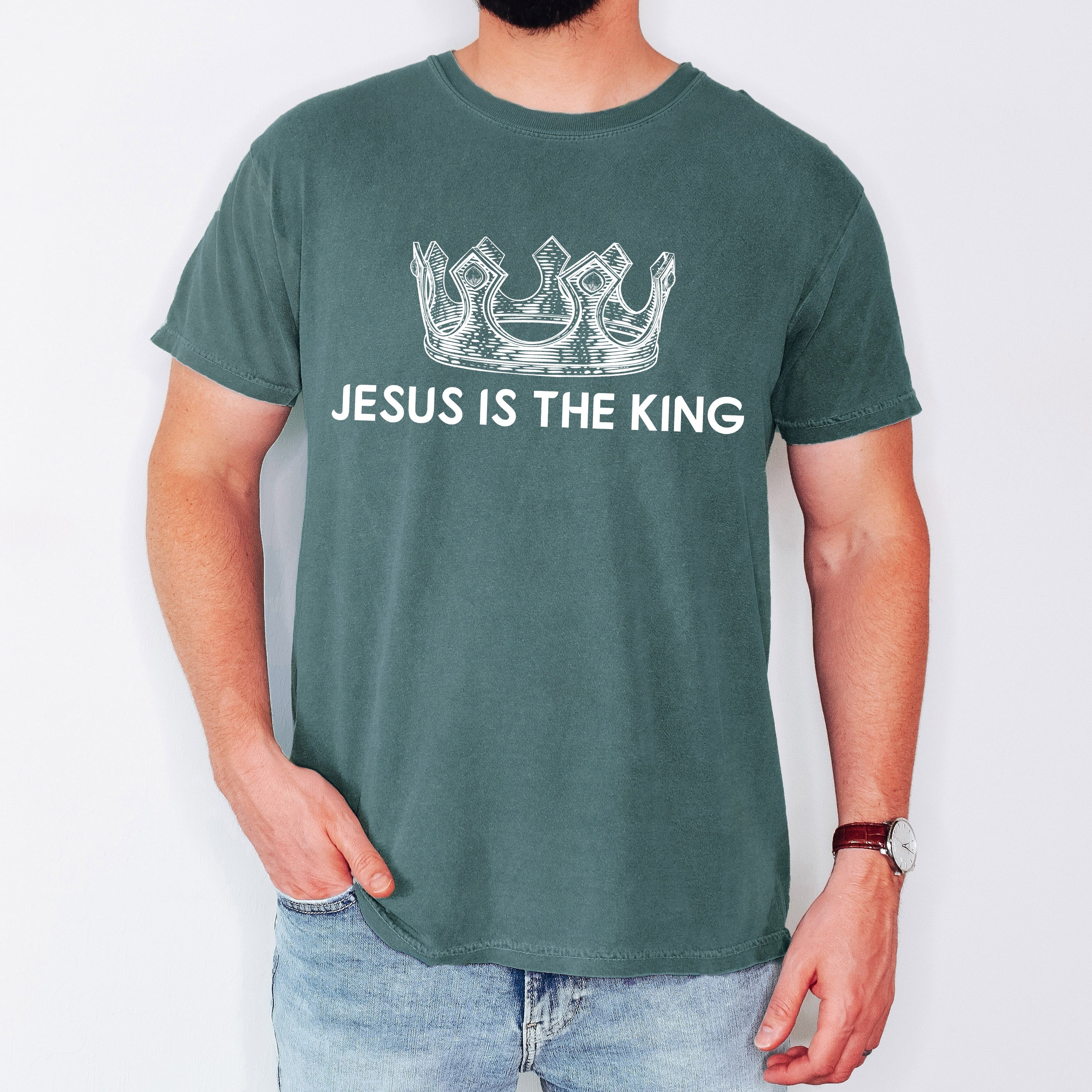 Jesus Is The King Crown Gospel Faith Christian Vintage Inspired Religious Comfort Colors Tee