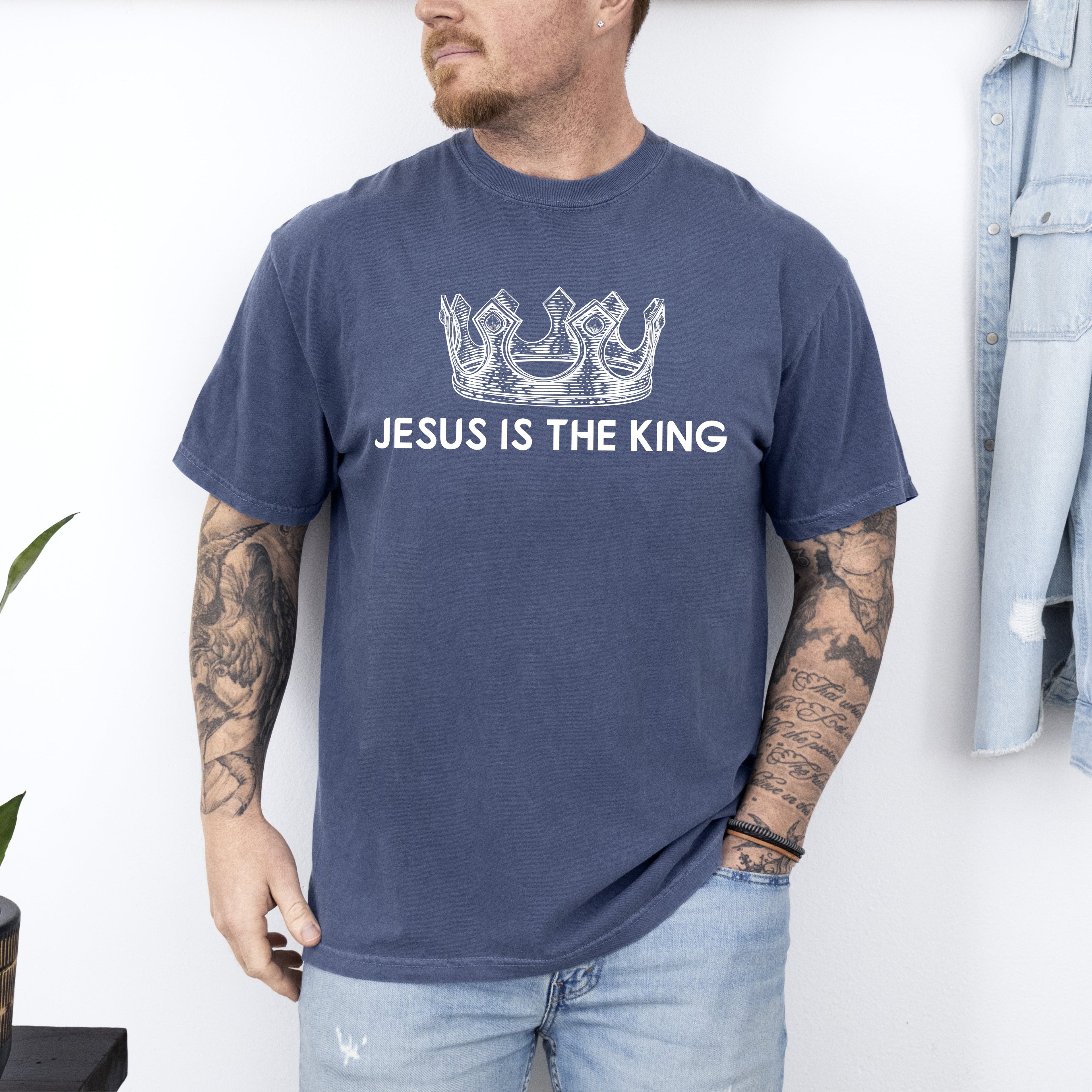 Jesus Is The King Crown Gospel Faith Christian Vintage Inspired Religious Comfort Colors Tee