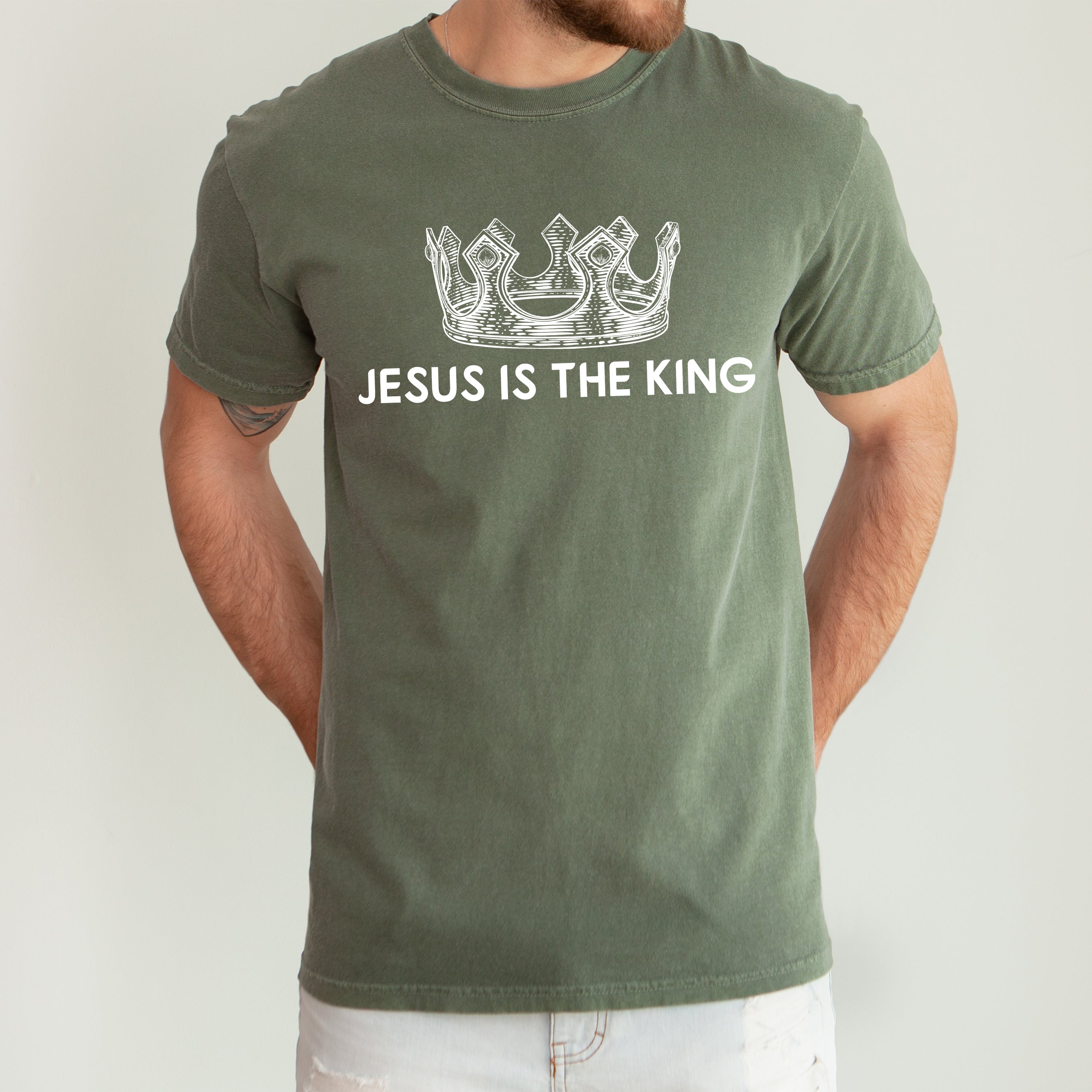 Jesus Is The King Crown Gospel Faith Christian Vintage Inspired Religious Comfort Colors Tee