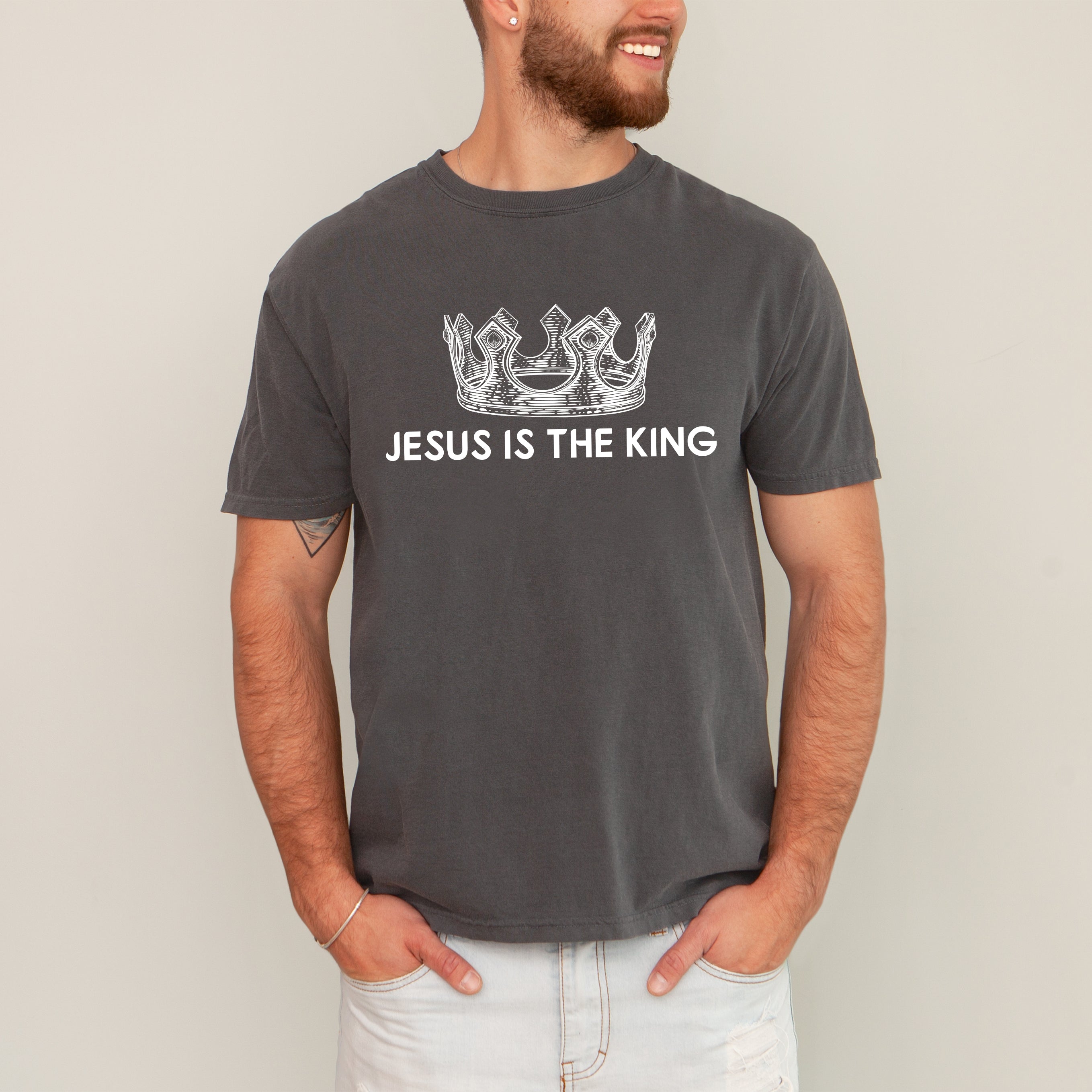 Jesus Is The King Crown Gospel Faith Christian Vintage Inspired Religious Comfort Colors Tee