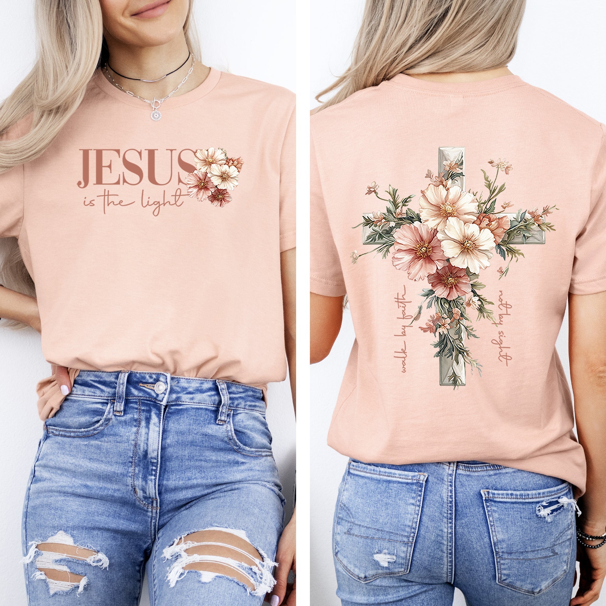 Jesus Is The Light Floral Cross Gospel Faith Saved Christian Inspirational Cross Comfort Colors Tee