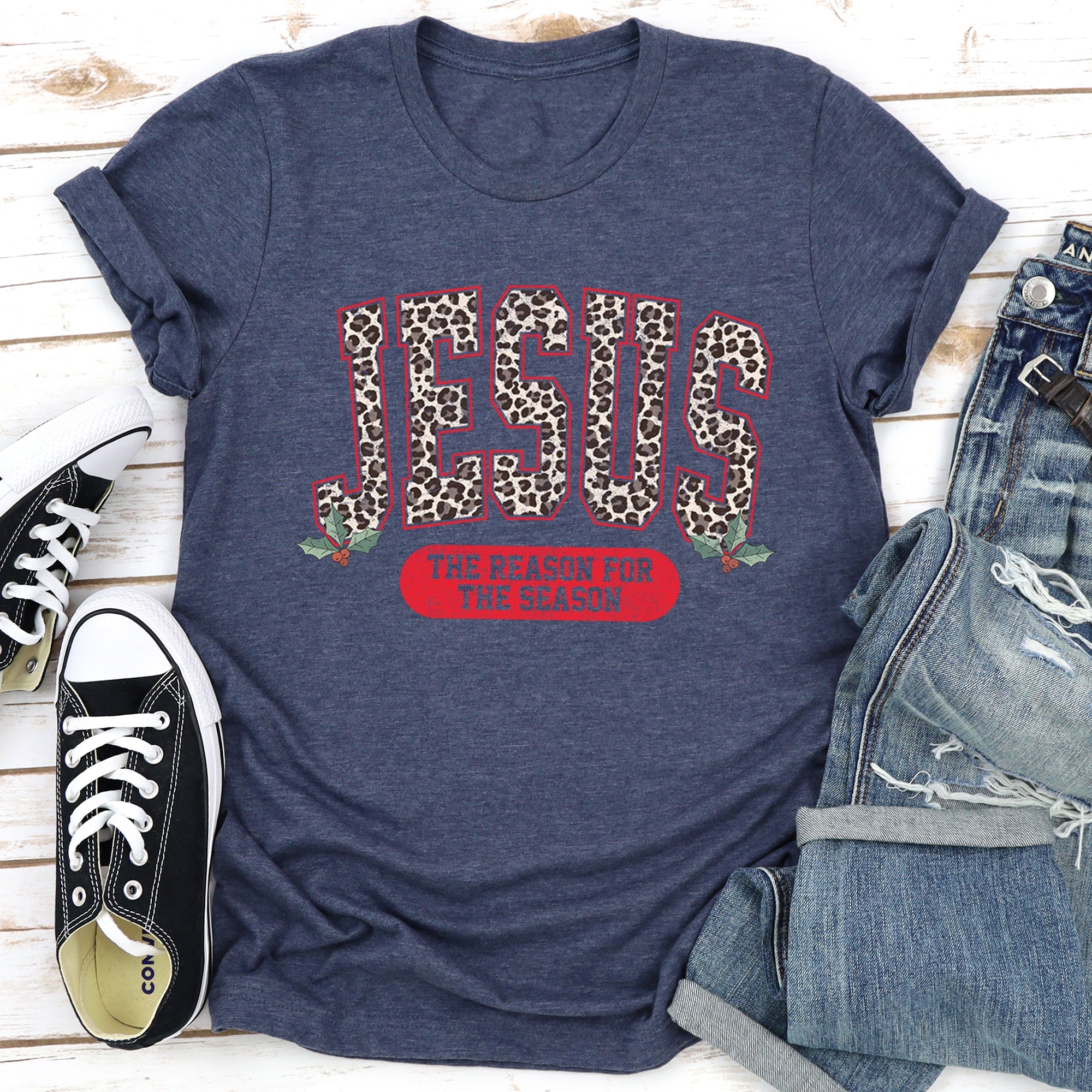 Jesus, Reason For The Season Leopard Print Christian Holiday Limited Edition Graphic Tee