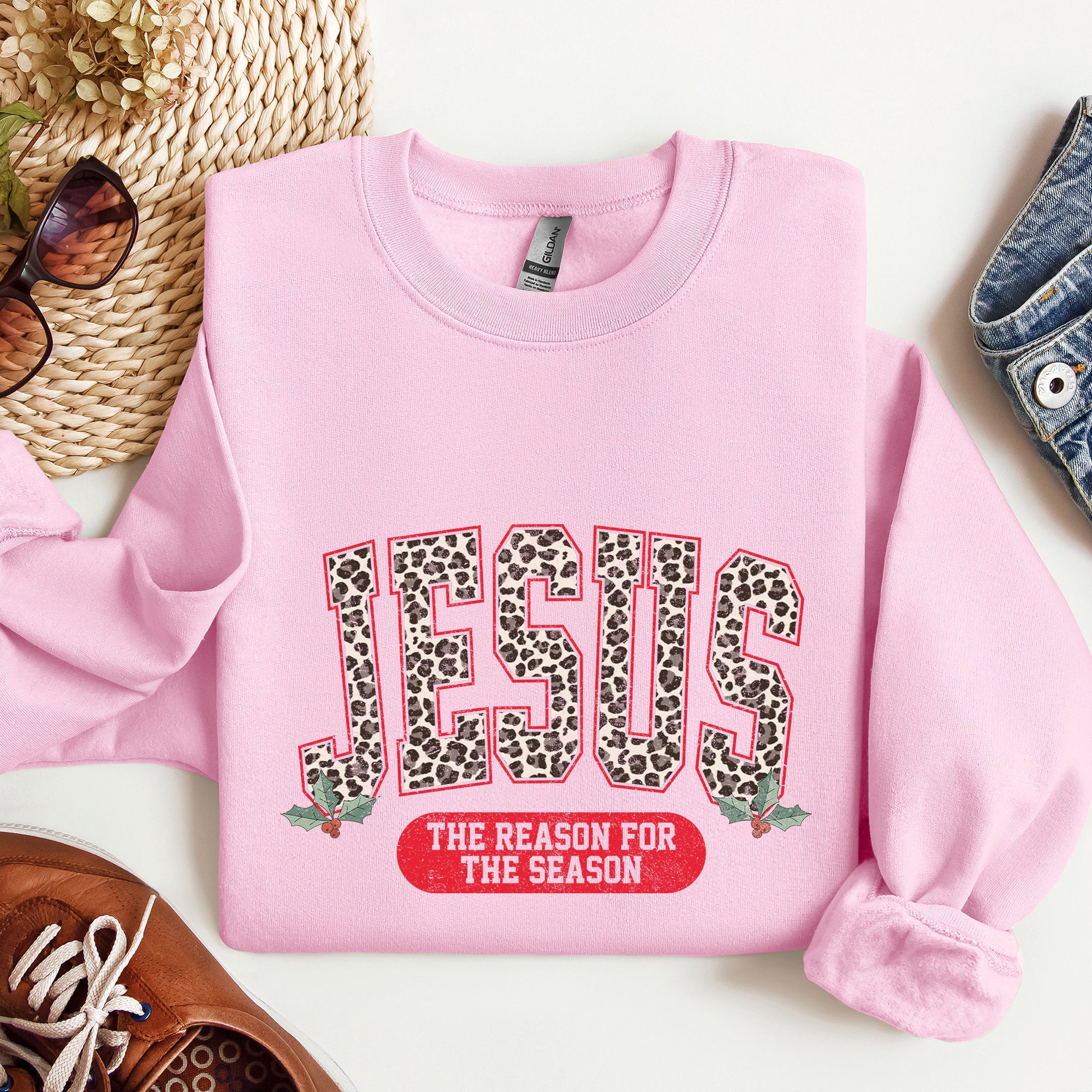 Jesus, The Reason For The Season Leopard Print Christian Faith Christmas Statement Sweatshirt
