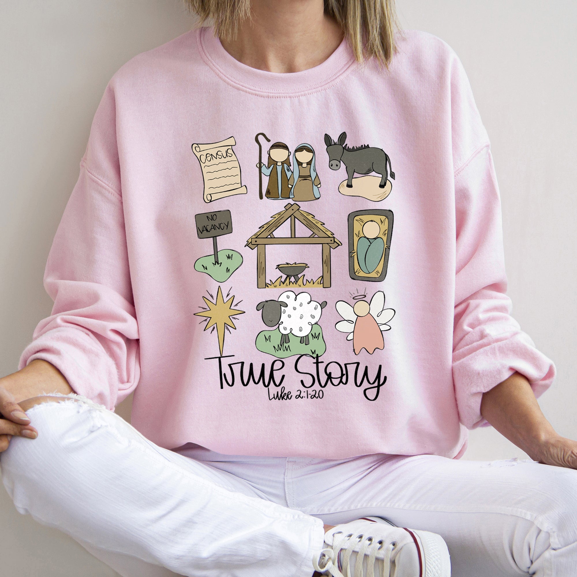 Jesus, True Story Christmas Religious Holiday Message For Faithful Hearts Sweatshirt