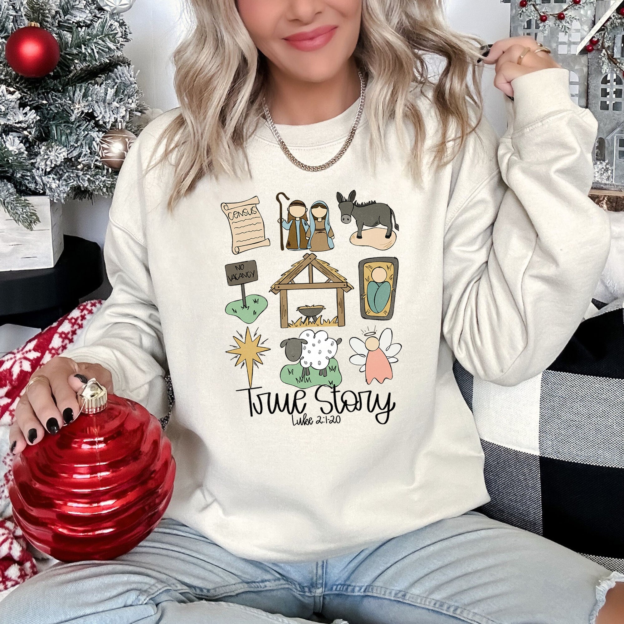 Jesus, True Story Christmas Religious Holiday Message For Faithful Hearts Sweatshirt