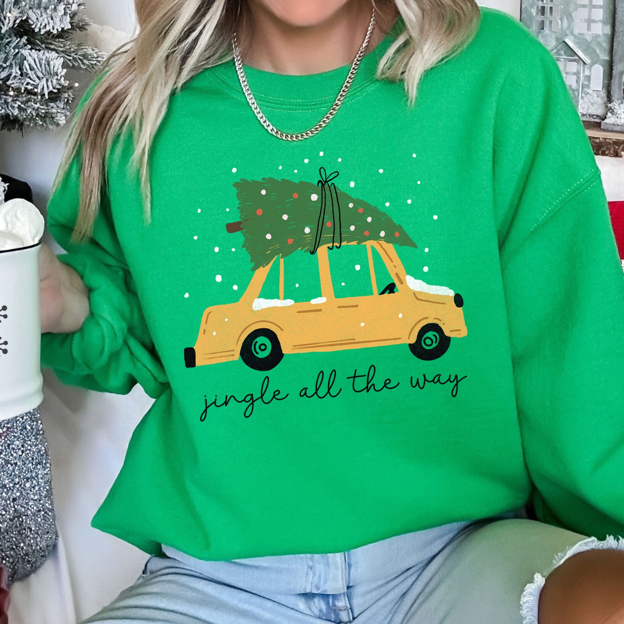 Jingle All The Way Retro Car Christmas Holiday Vintage Auto Lane Graphic Sweatshirt