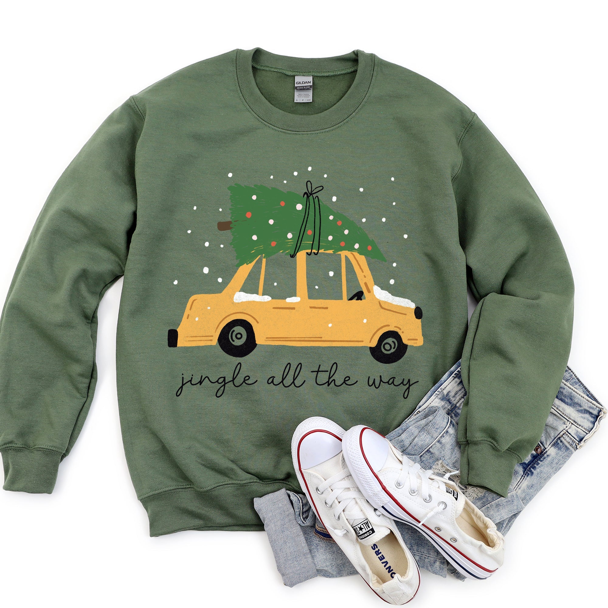Jingle All The Way Retro Car Christmas Holiday Vintage Auto Lane Graphic Sweatshirt