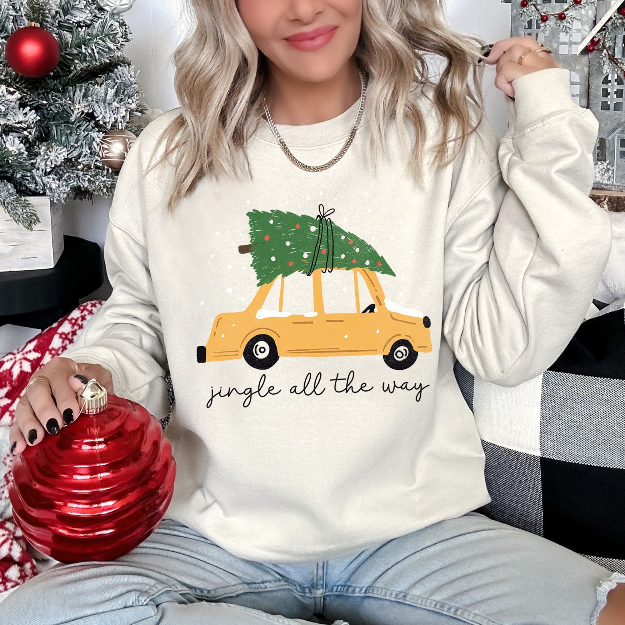 Jingle All The Way Retro Car Christmas Holiday Vintage Auto Lane Graphic Sweatshirt