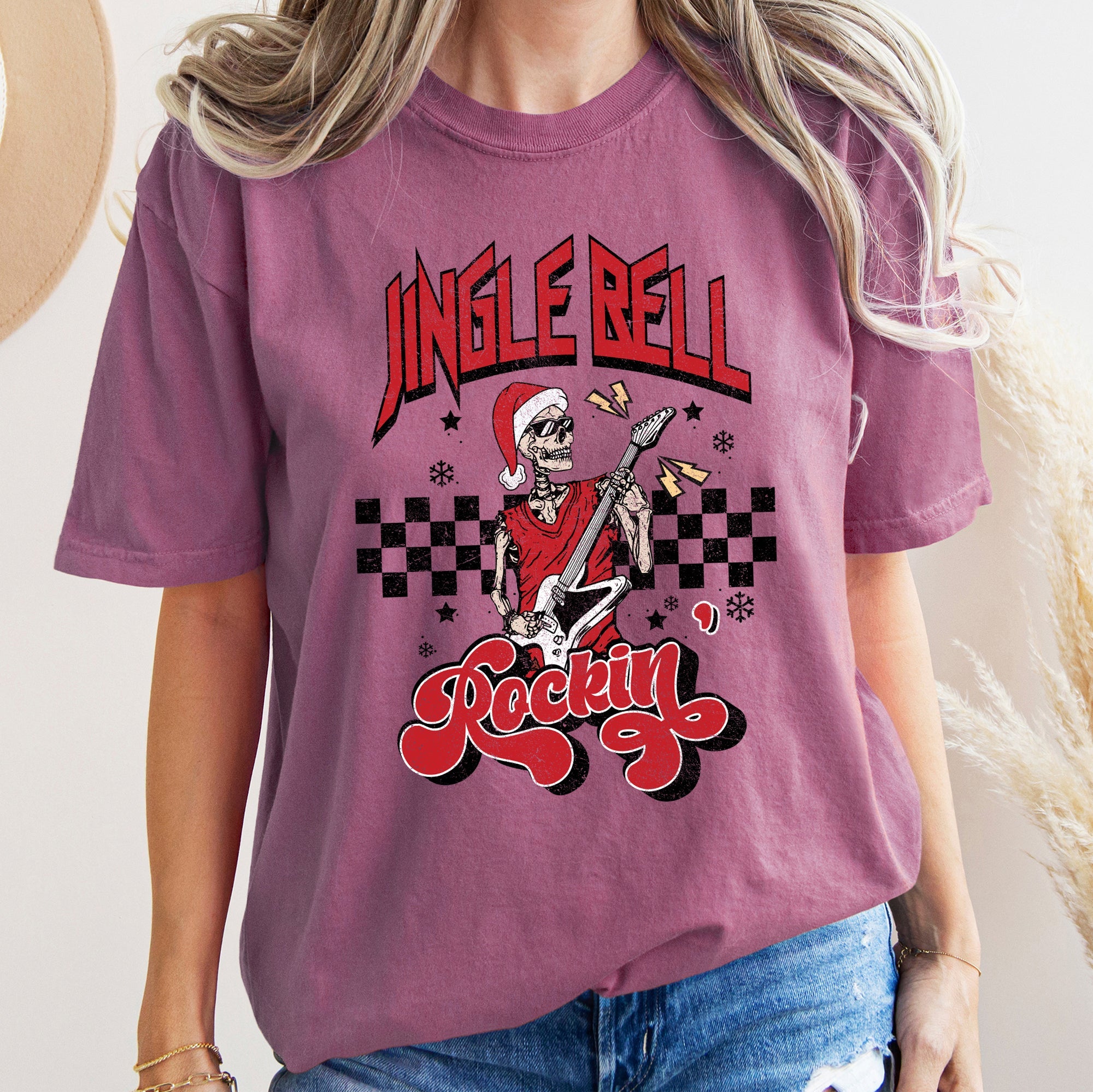 Jingle Bell Rocking Skeleton Retro Rock Music Vibe Nostalgic Vintage Halloween Party Theme Comfort Colors Tee