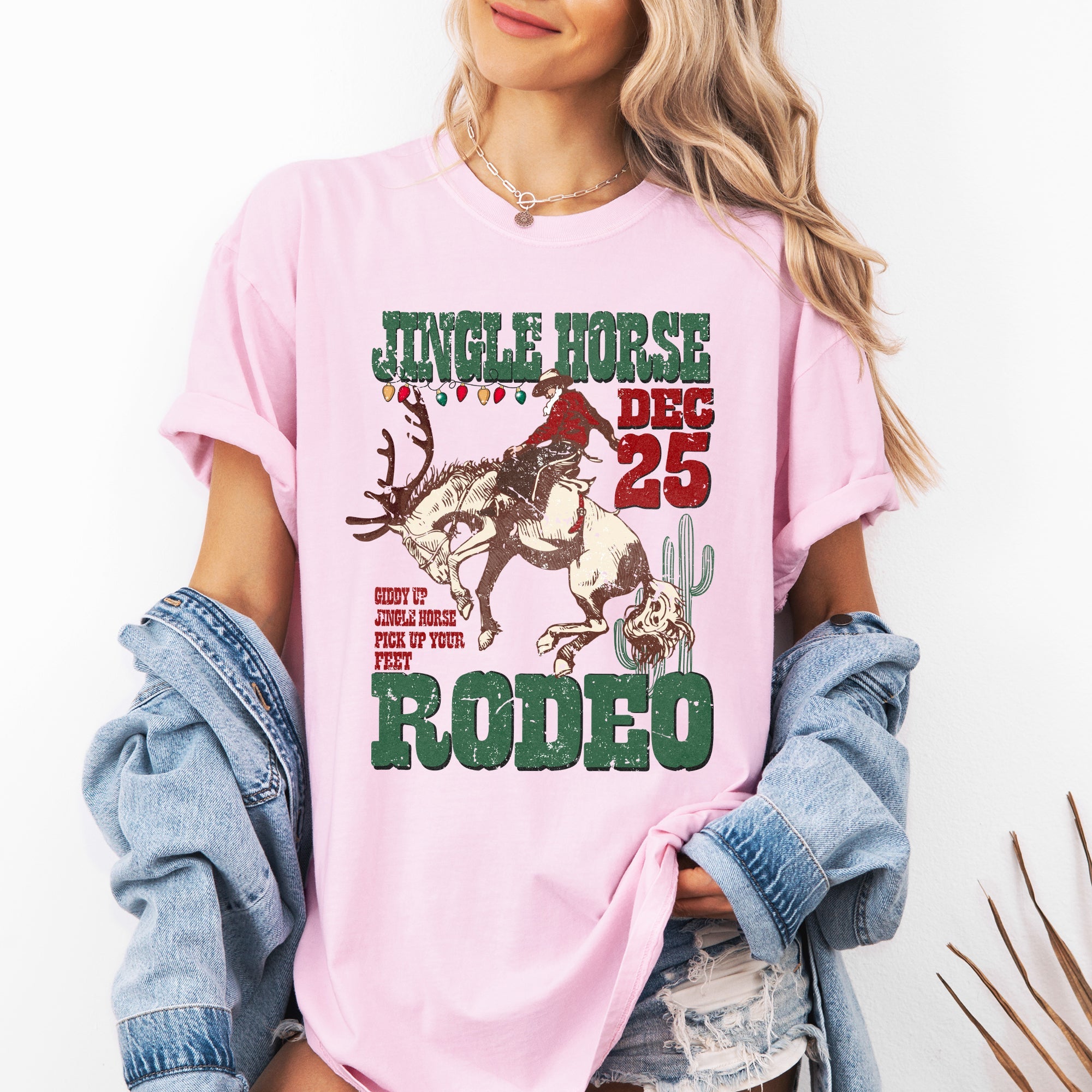 Jingle Horse Rodeo Christmas Cowboy Santa Xmas Western Holiday Country Festive Vintage Comfort Colors Tee
