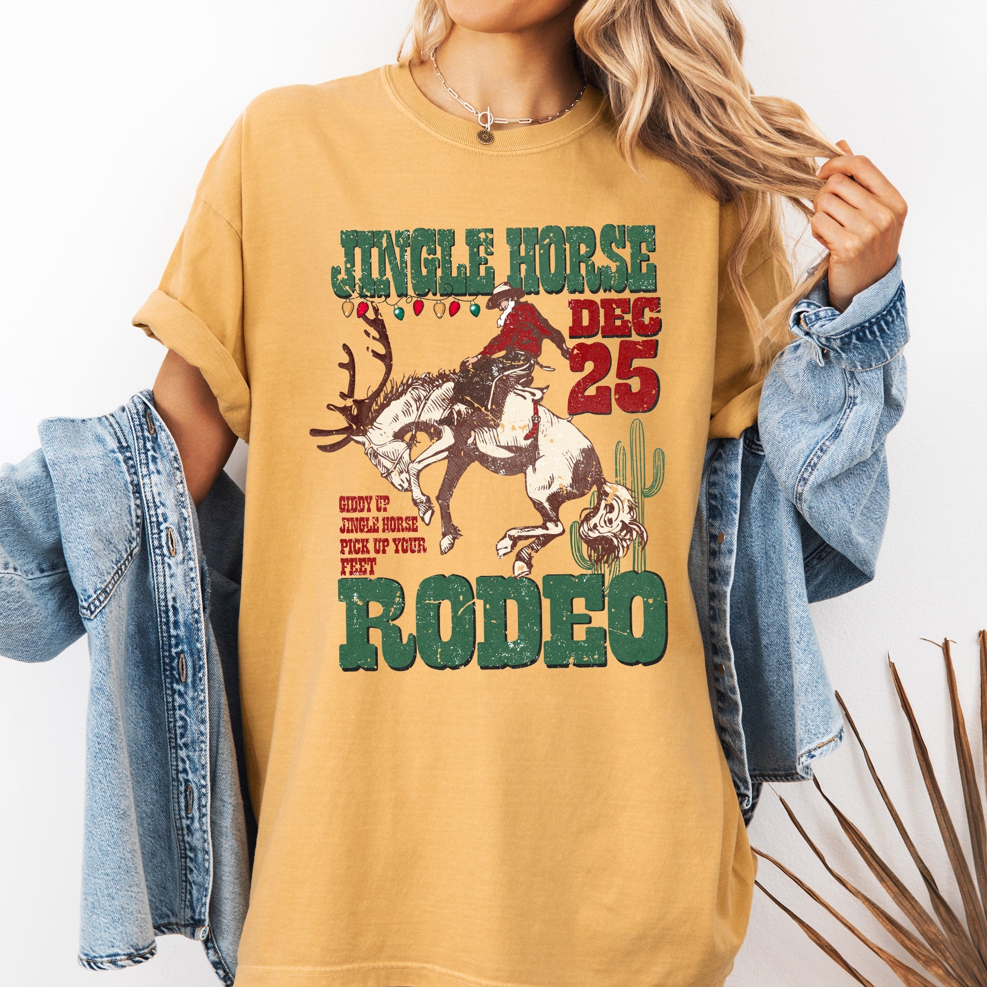 Jingle Horse Rodeo Christmas Cowboy Santa Xmas Western Holiday Country Festive Vintage Comfort Colors Tee