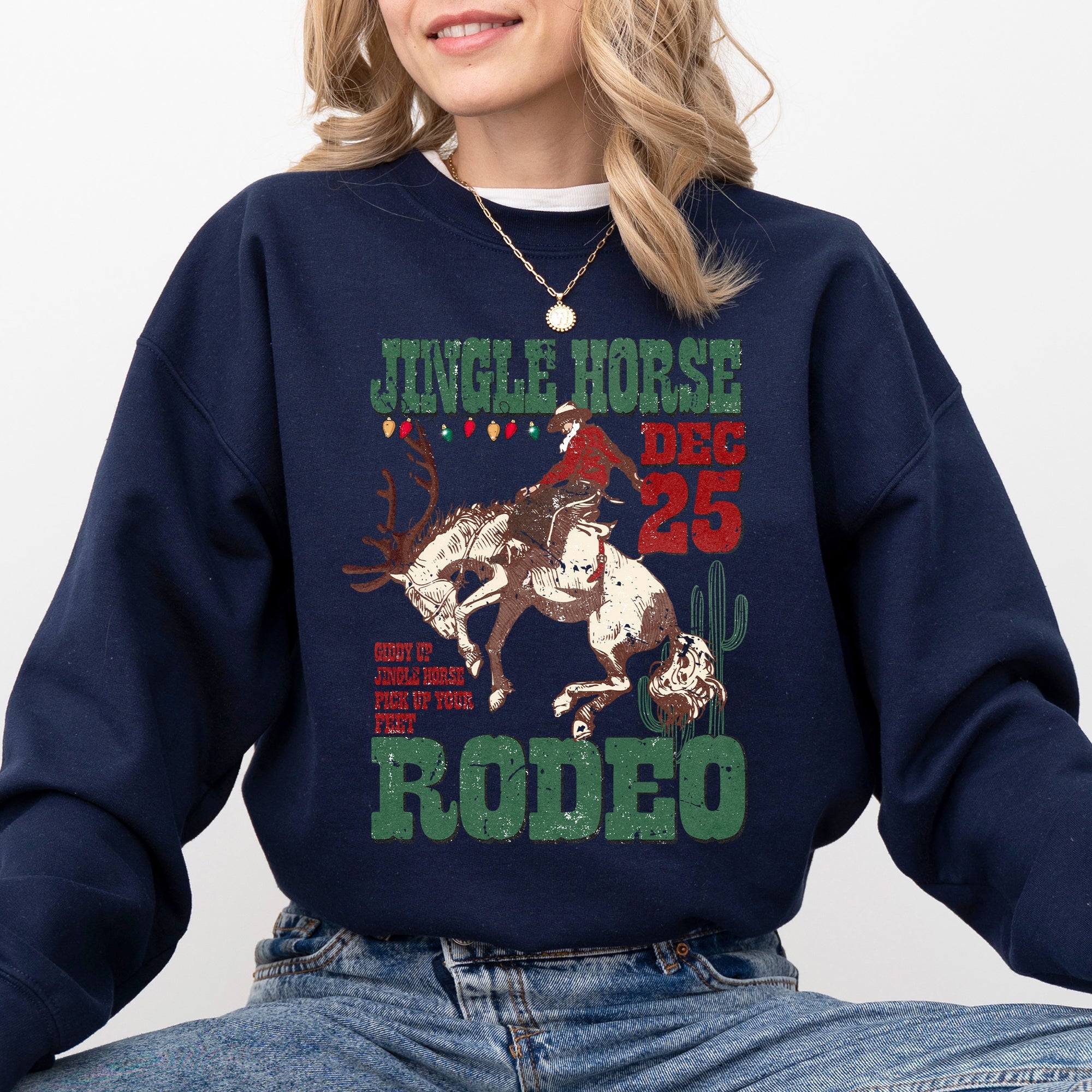 Jingle Horse Rodeo Christmas Cowboy Santa Xmas Western Country Holiday Sweatshirt