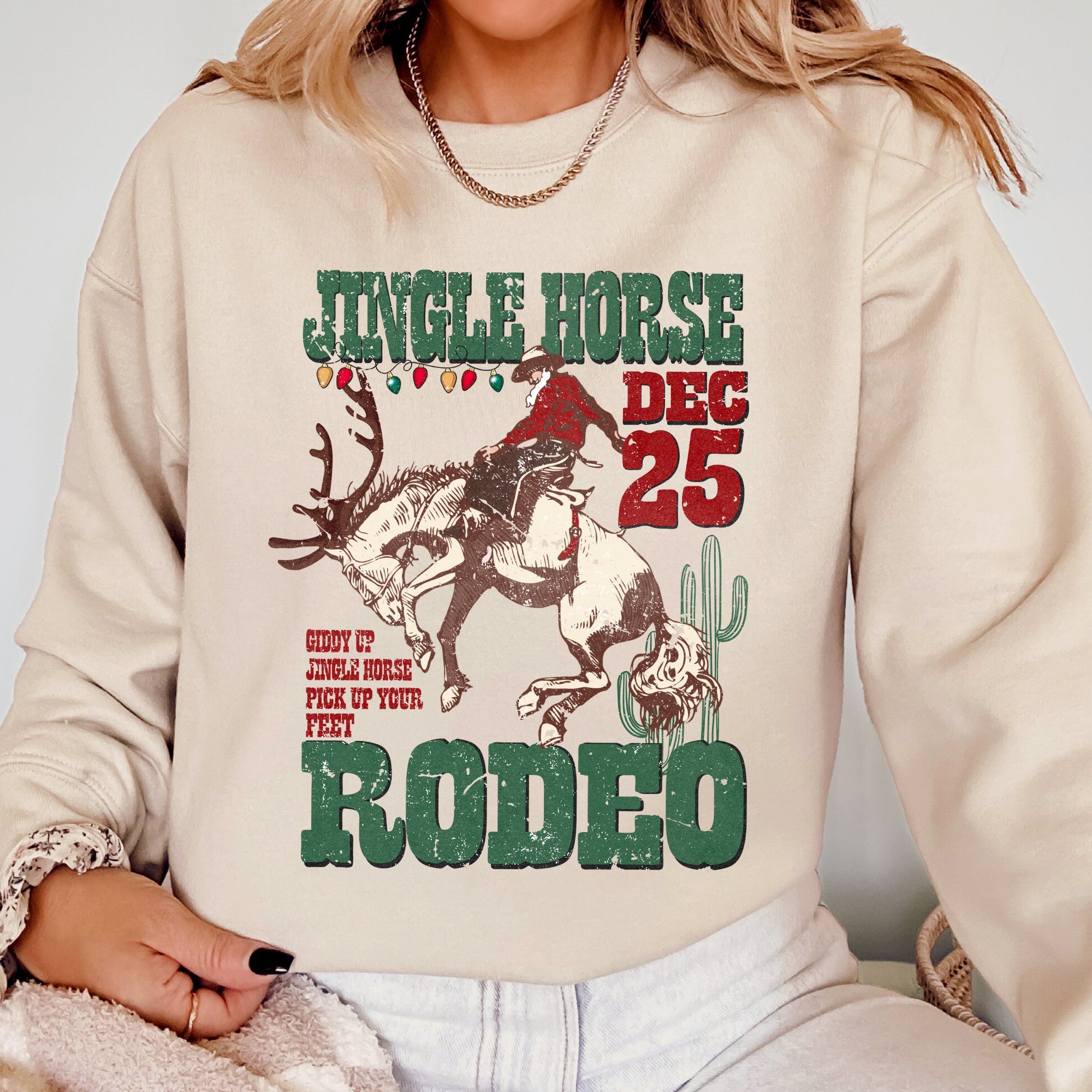 Jingle Horse Rodeo Christmas Cowboy Santa Xmas Western Country Holiday Sweatshirt