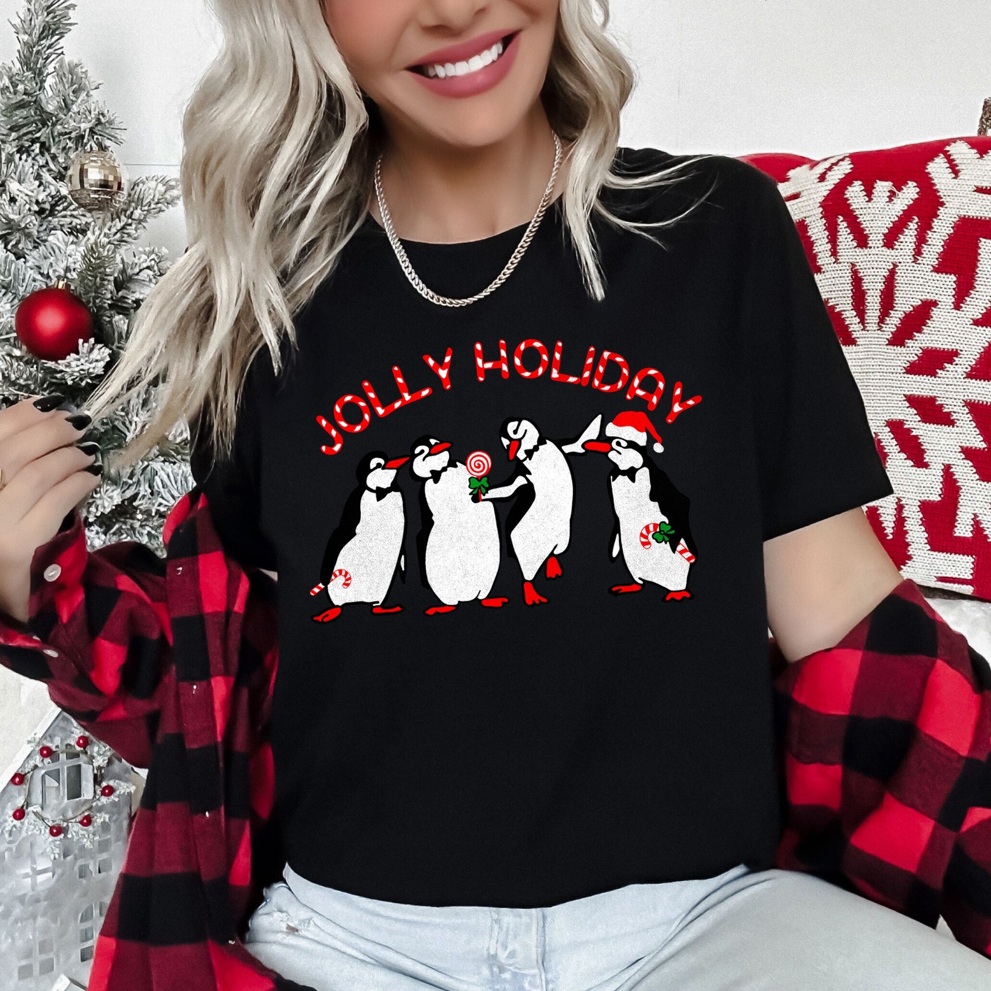 Jolly Holiday Penguins Winter Wonderland Christmas Parade Scene Celebration Edition Graphic Tee