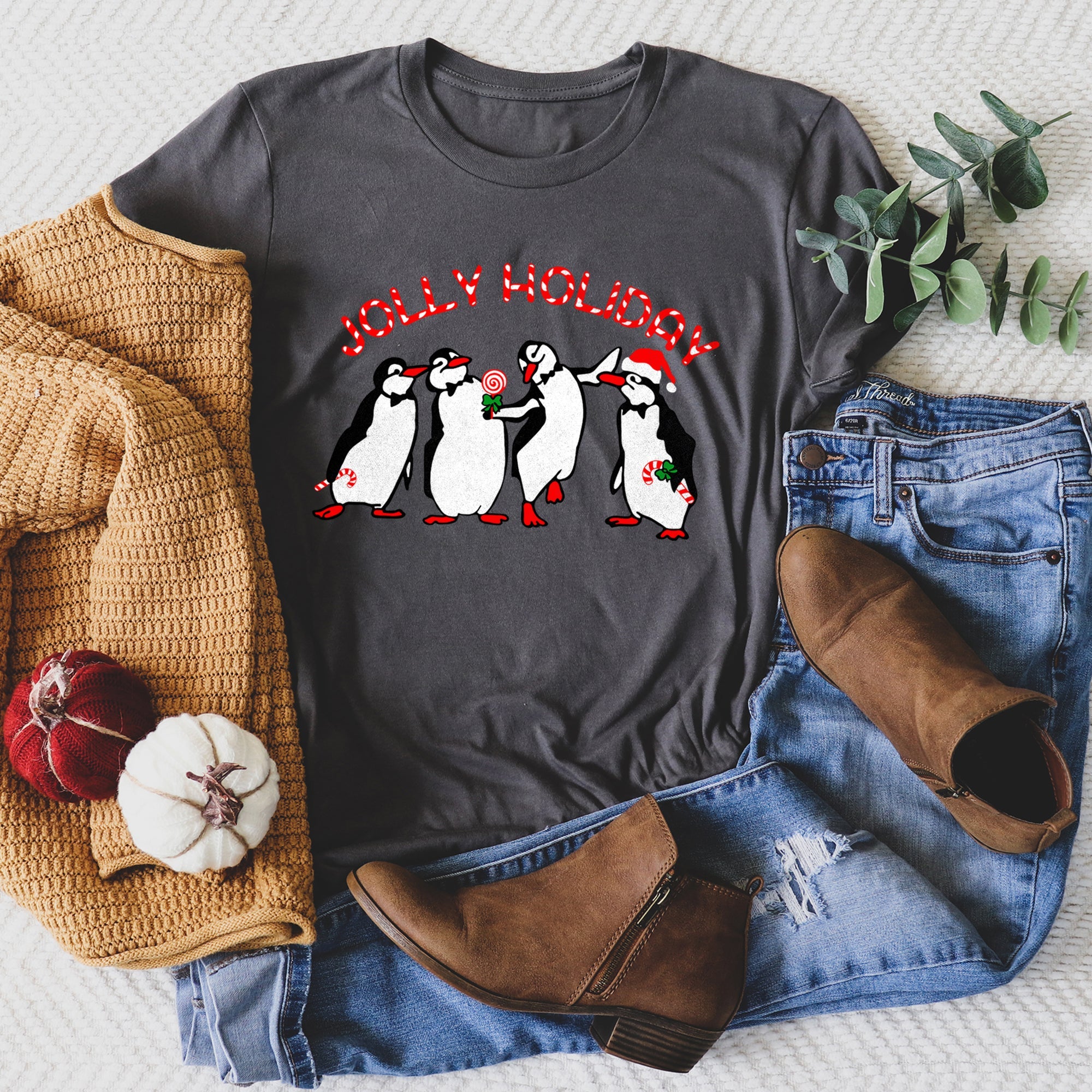 Jolly Holiday Penguins Winter Wonderland Christmas Parade Scene Celebration Edition Graphic Tee