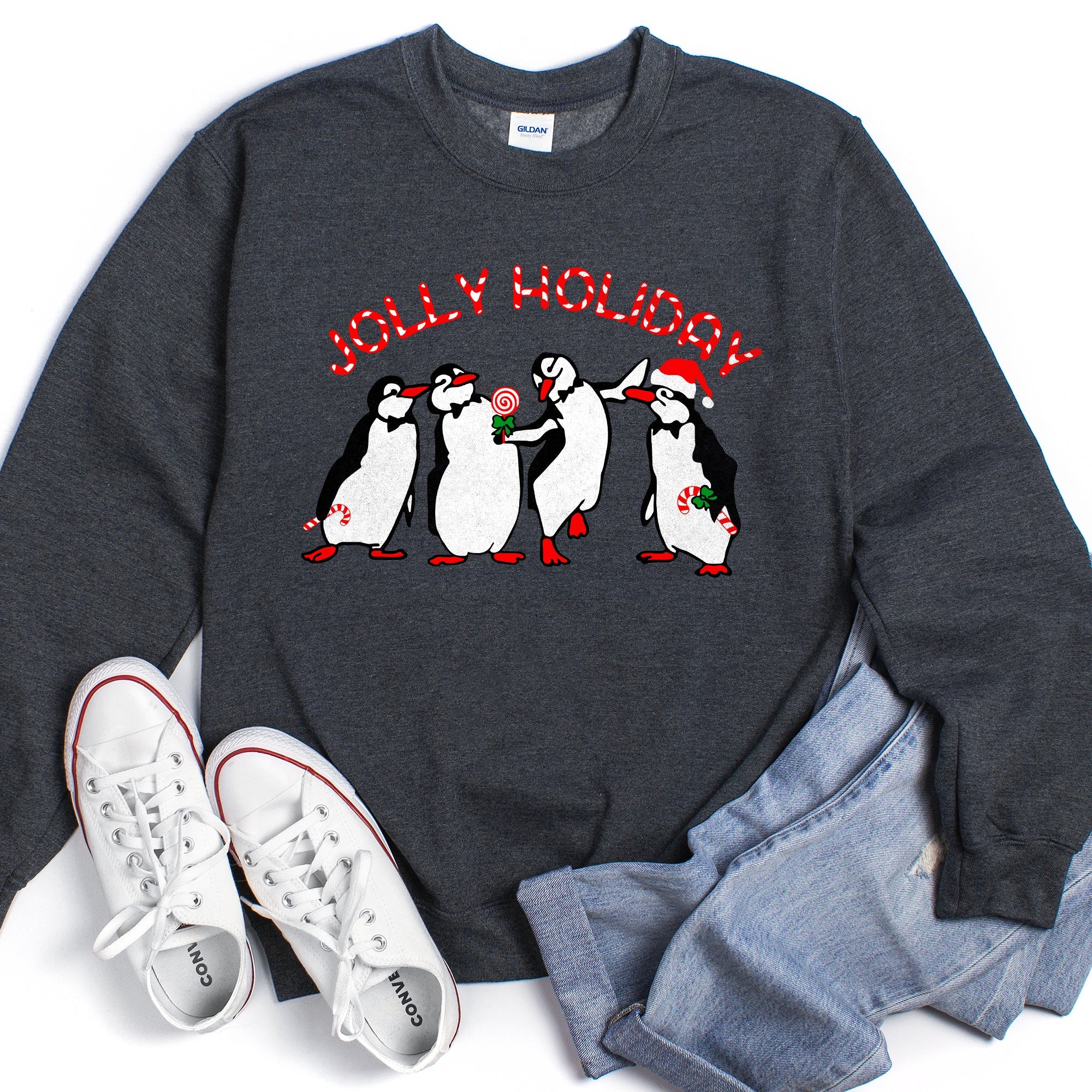 Jolly Holiday Penguins Christmas Cozy Winter Scene Festive Graphic Premium Sweatshirt