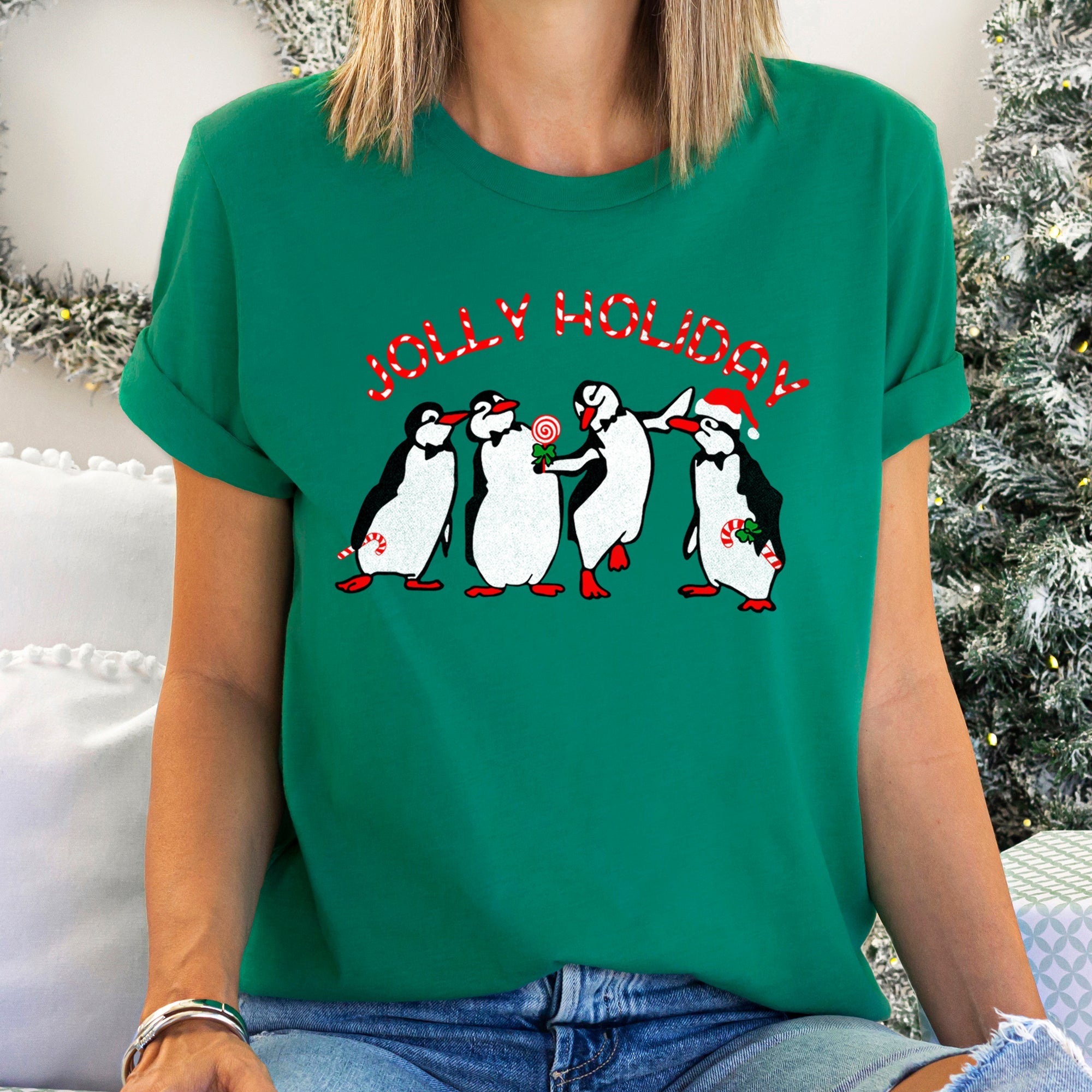 Jolly Holiday Penguins Winter Wonderland Christmas Parade Scene Celebration Edition Graphic Tee