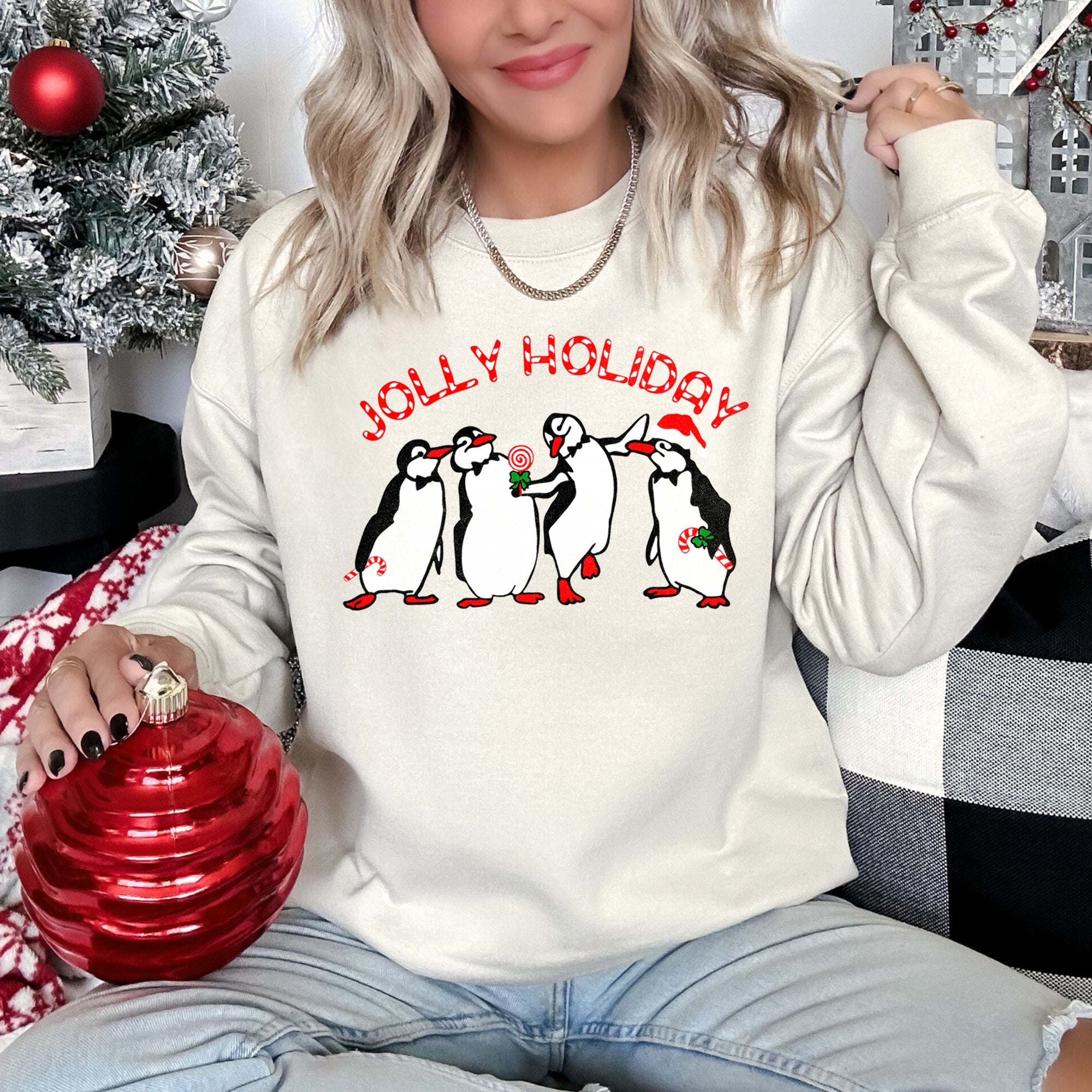 Jolly Holiday Penguins Christmas Cozy Winter Scene Festive Graphic Premium Sweatshirt
