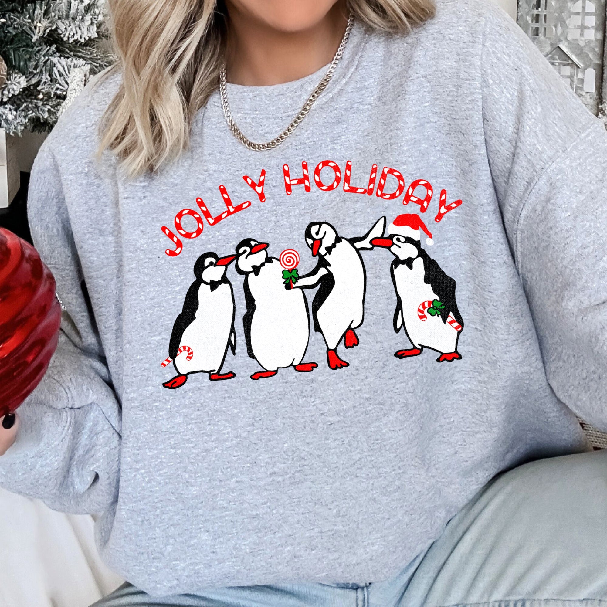 Jolly Holiday Penguins Christmas Cozy Winter Scene Festive Graphic Premium Sweatshirt