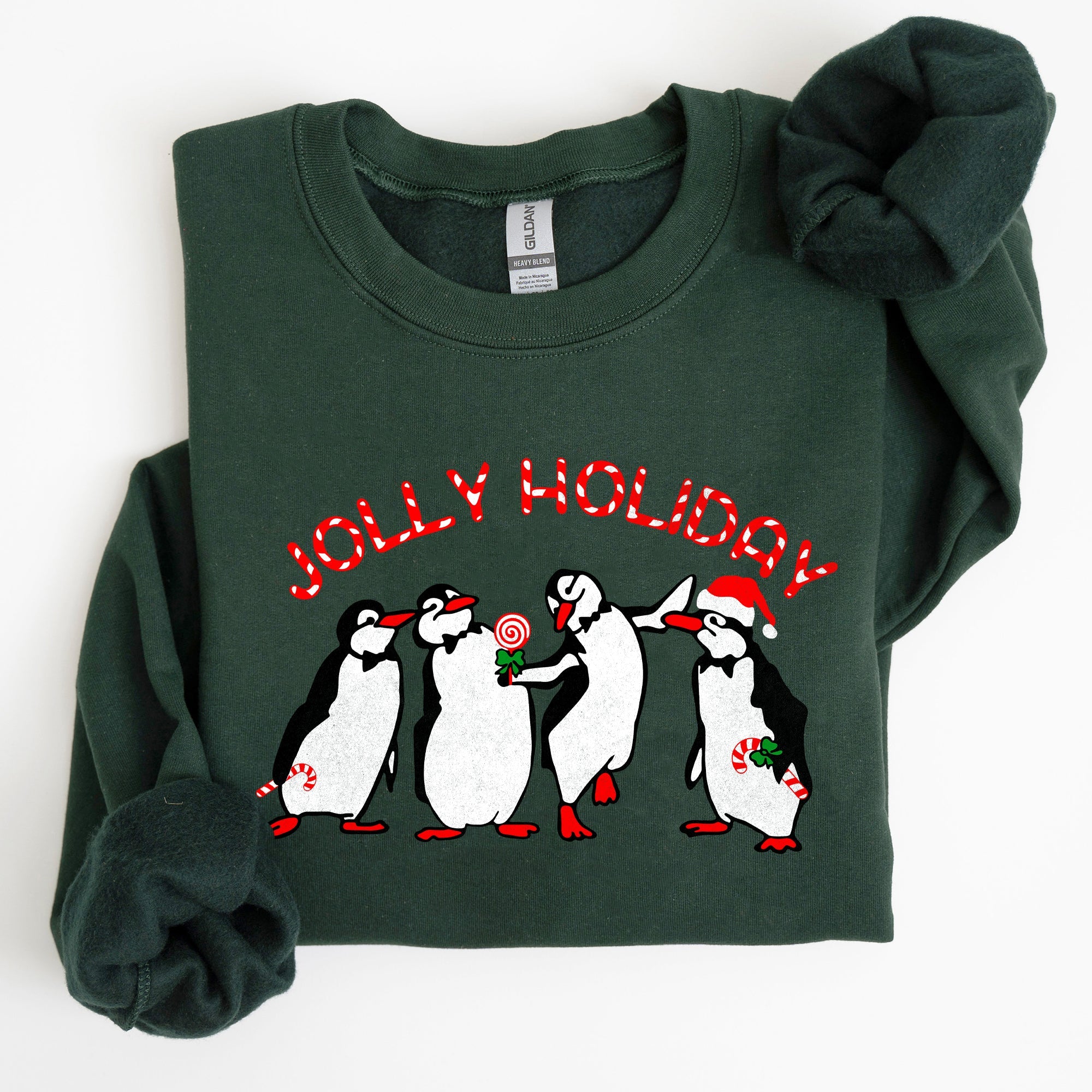 Jolly Holiday Penguins Christmas Winter Santa Cozy Scene With Snowy Parade Sweatshirt