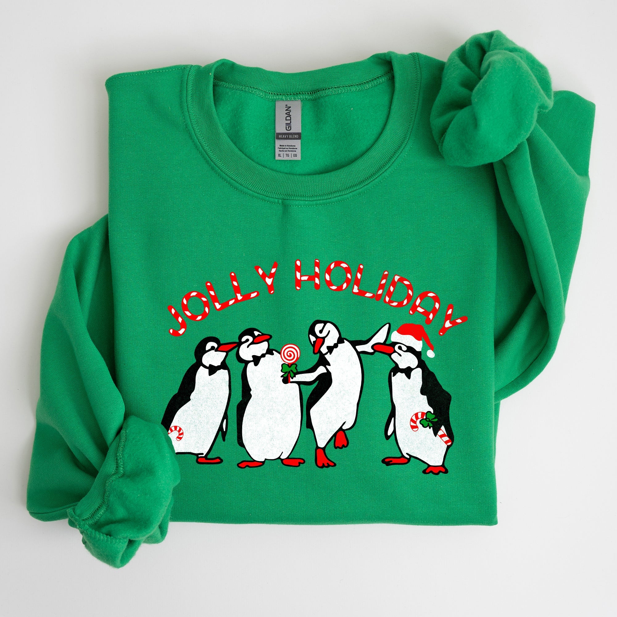Jolly Holiday Penguins Christmas Winter Santa Cozy Scene With Snowy Parade Sweatshirt
