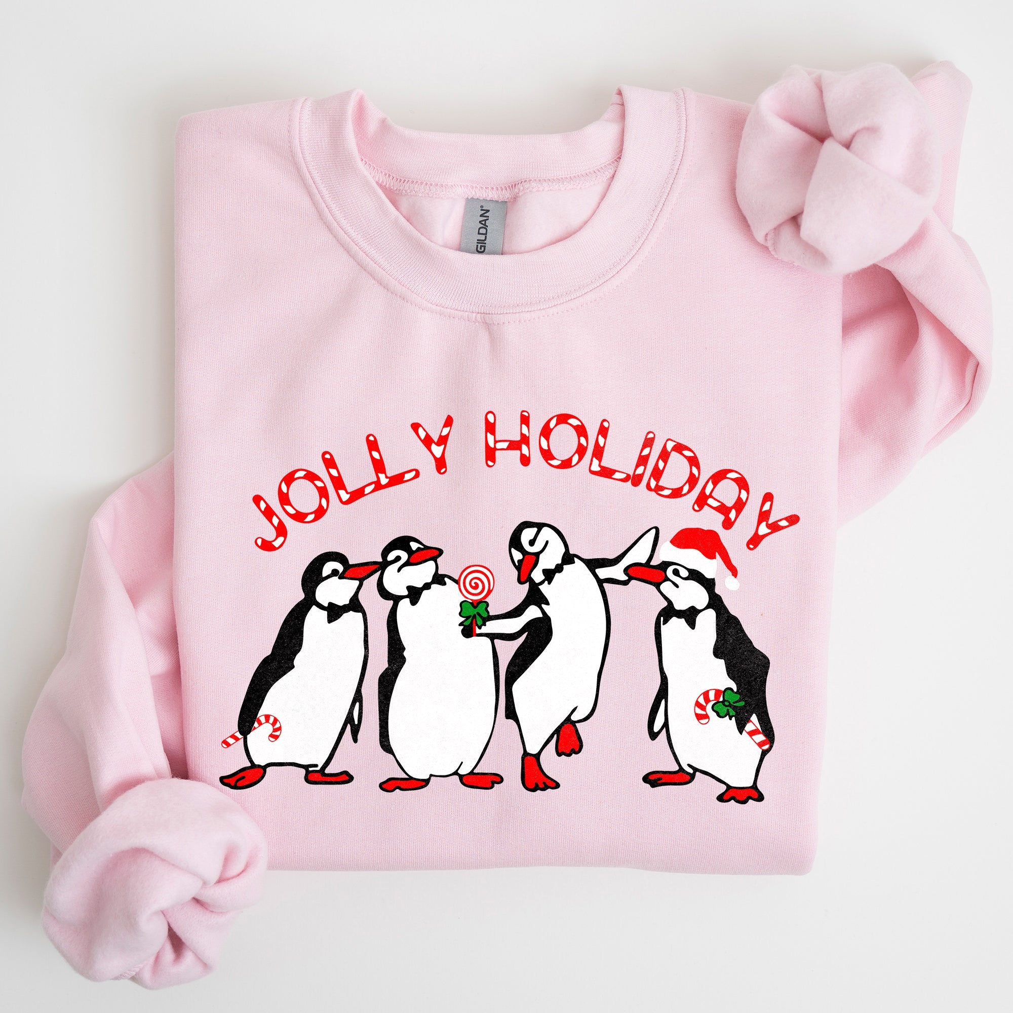 Jolly Holiday Penguins Christmas Winter Santa Cozy Scene With Snowy Parade Sweatshirt