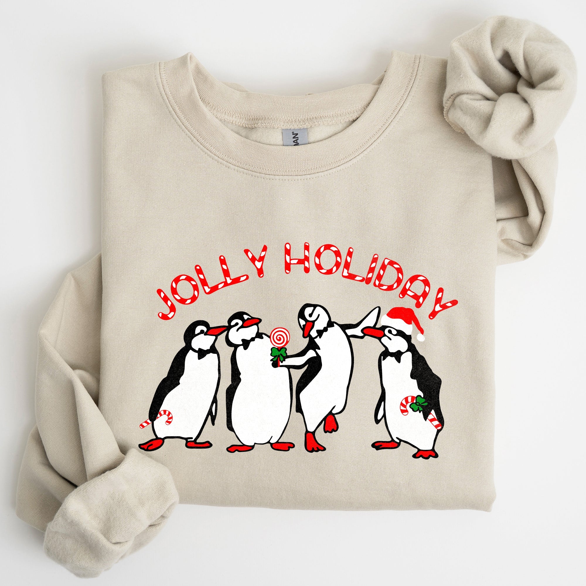 Jolly Holiday Penguins Christmas Winter Santa Cozy Scene With Snowy Parade Sweatshirt