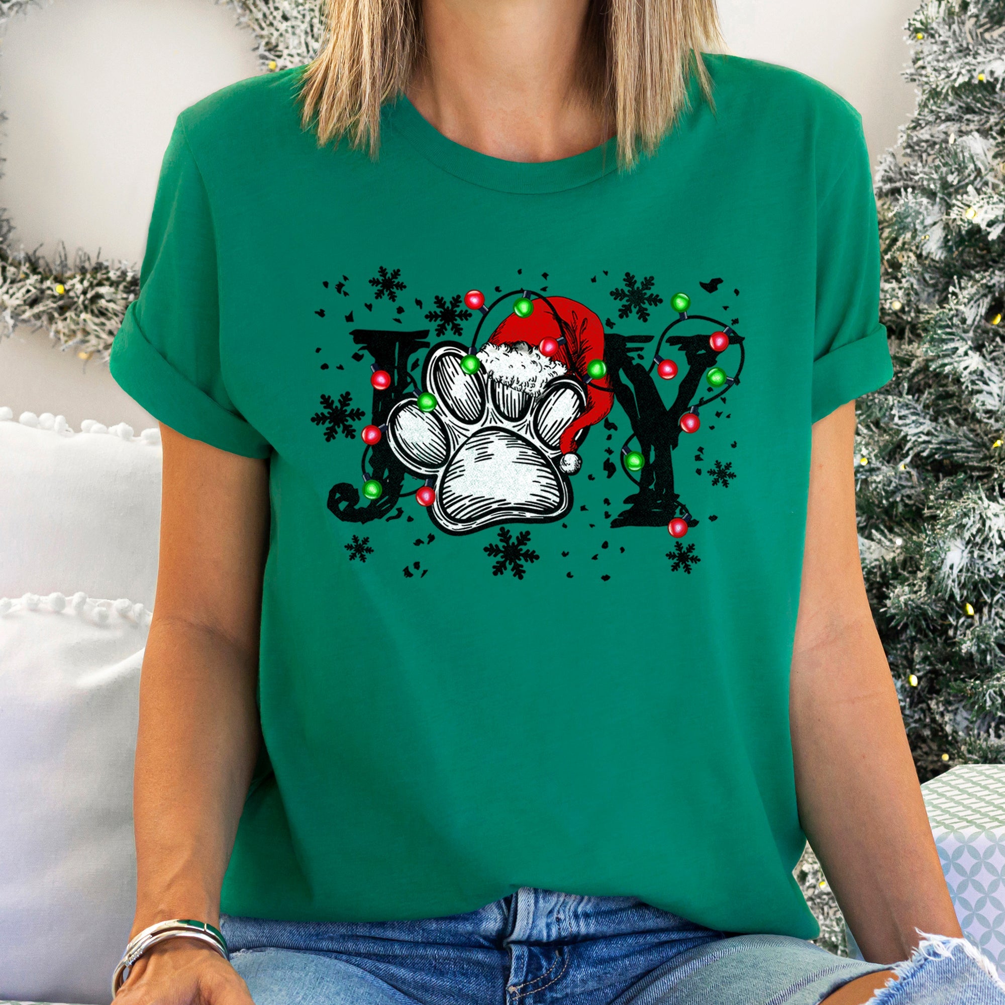 Joy Christmas Paw Print Festive Holiday Season Cheer Ultra Cozy Warmth Graphic Tee