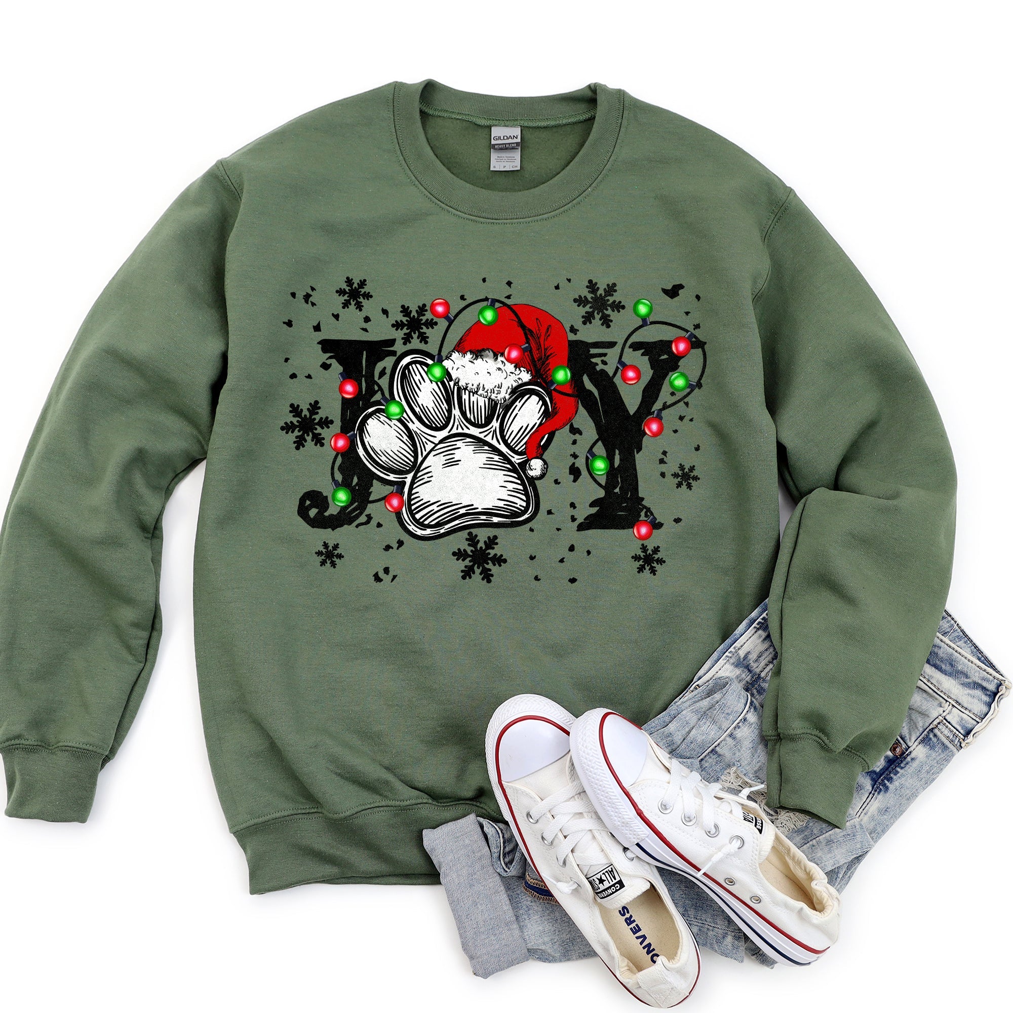 Joy Paw Christmas Canine Paw Print Festive Holiday Spirit Cozy Edition Sweatshirt