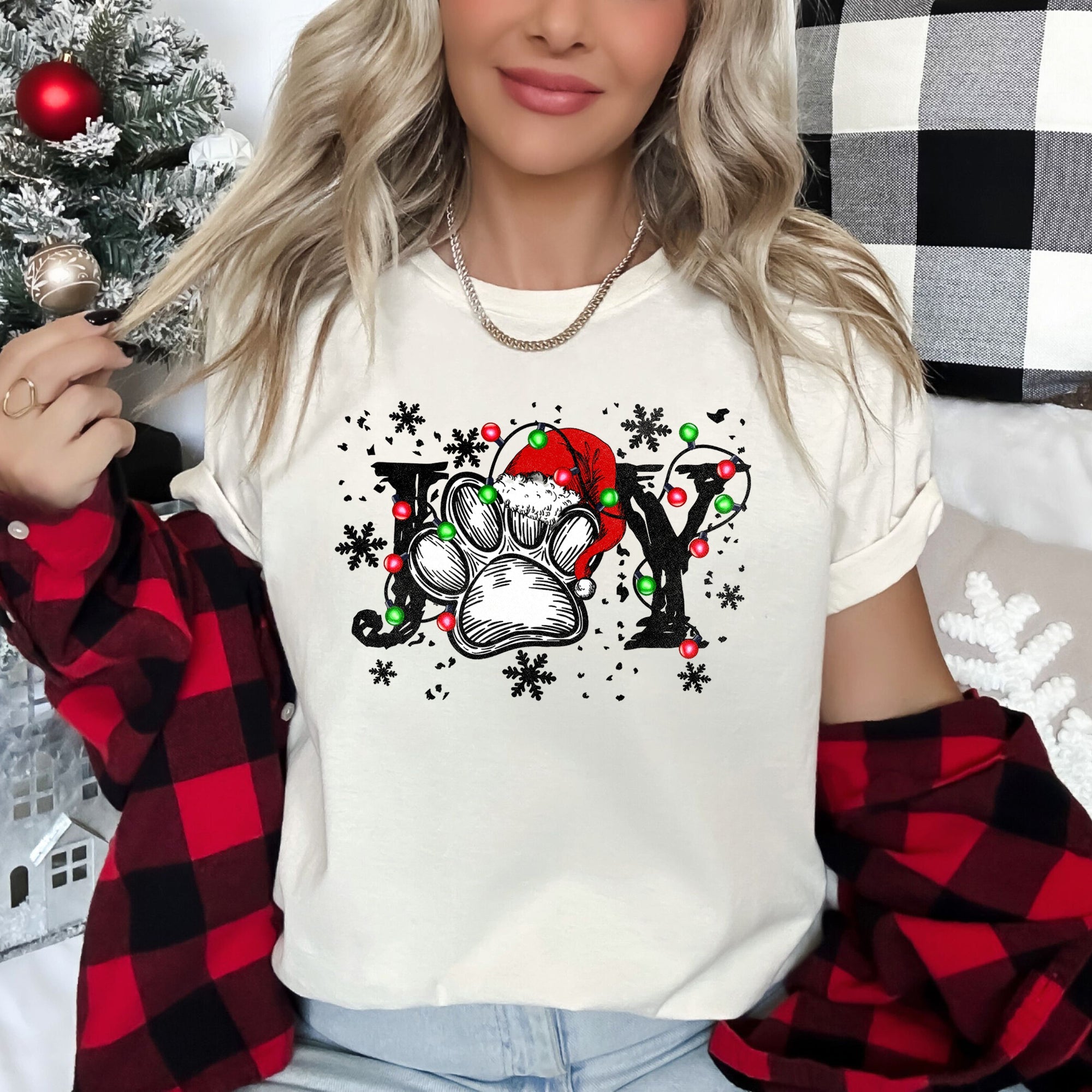 Joy Christmas Paw Print Festive Holiday Season Cheer Ultra Cozy Warmth Graphic Tee
