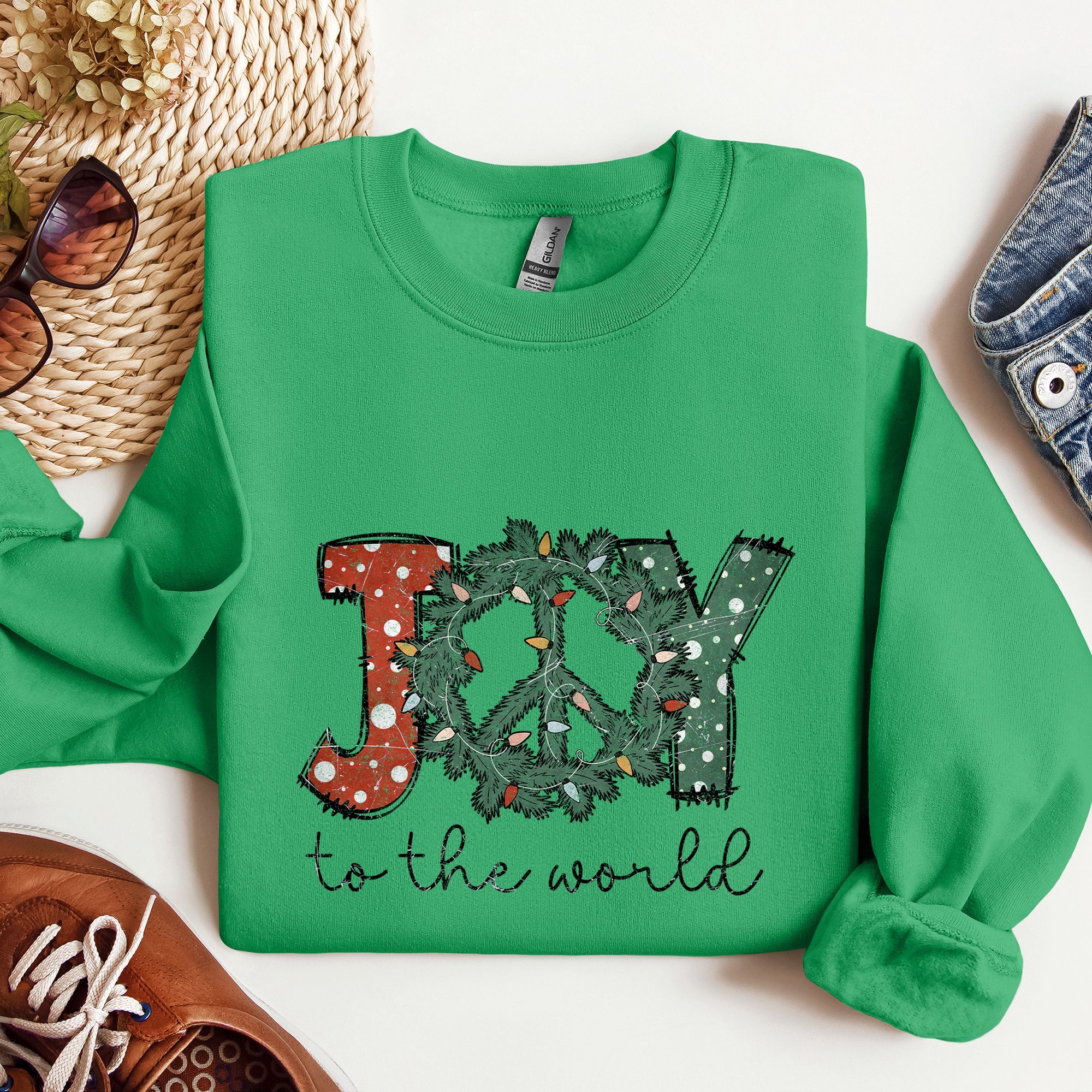 Joy To The World Peace Wreath Christmas Joyful Holiday Cheer Edition Graphic Sweatshirt