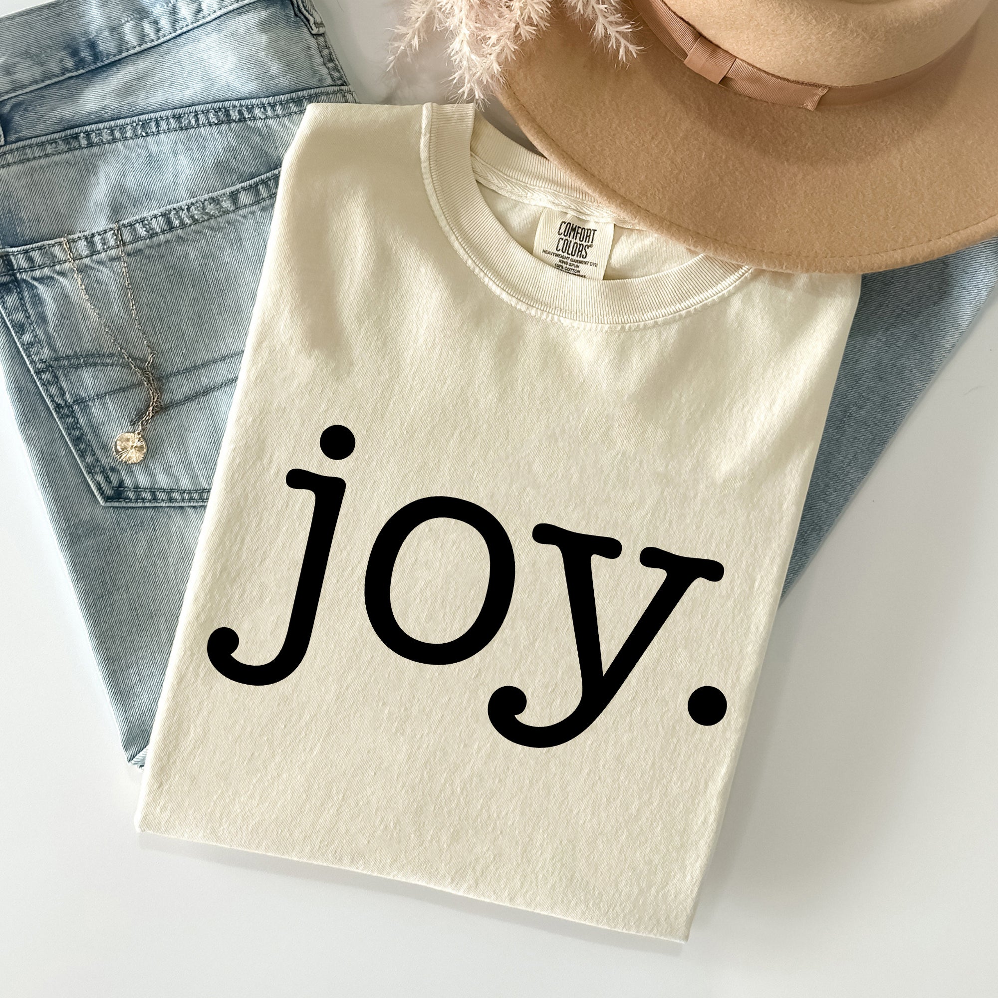 Joy Classic Minimalist Christmas Winter Snow Santa Xmas Holiday Cheer Comfort Colors Tee