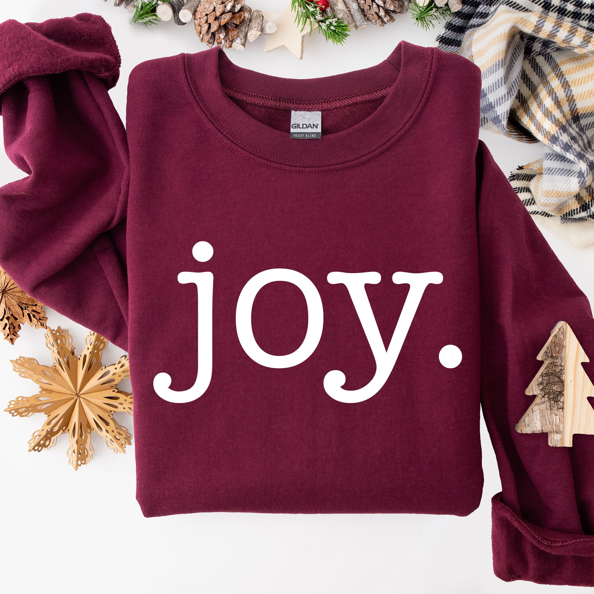 Joy, Classic Minimalist, Christmas, Winter, Snow, Santa Graphic Sweatshirt