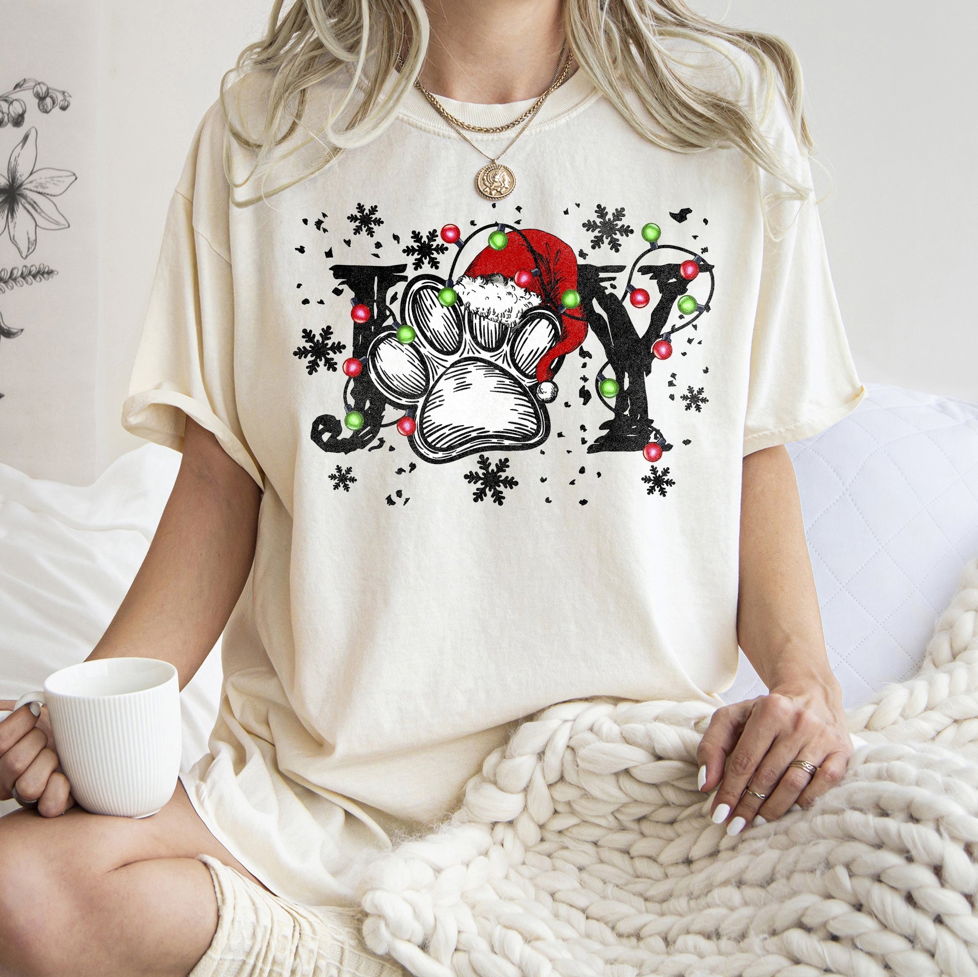 Joyful Christmas Dog Paw Print Design For Seasonal Joy And Cozy Family Moments Comfort Colors Tee