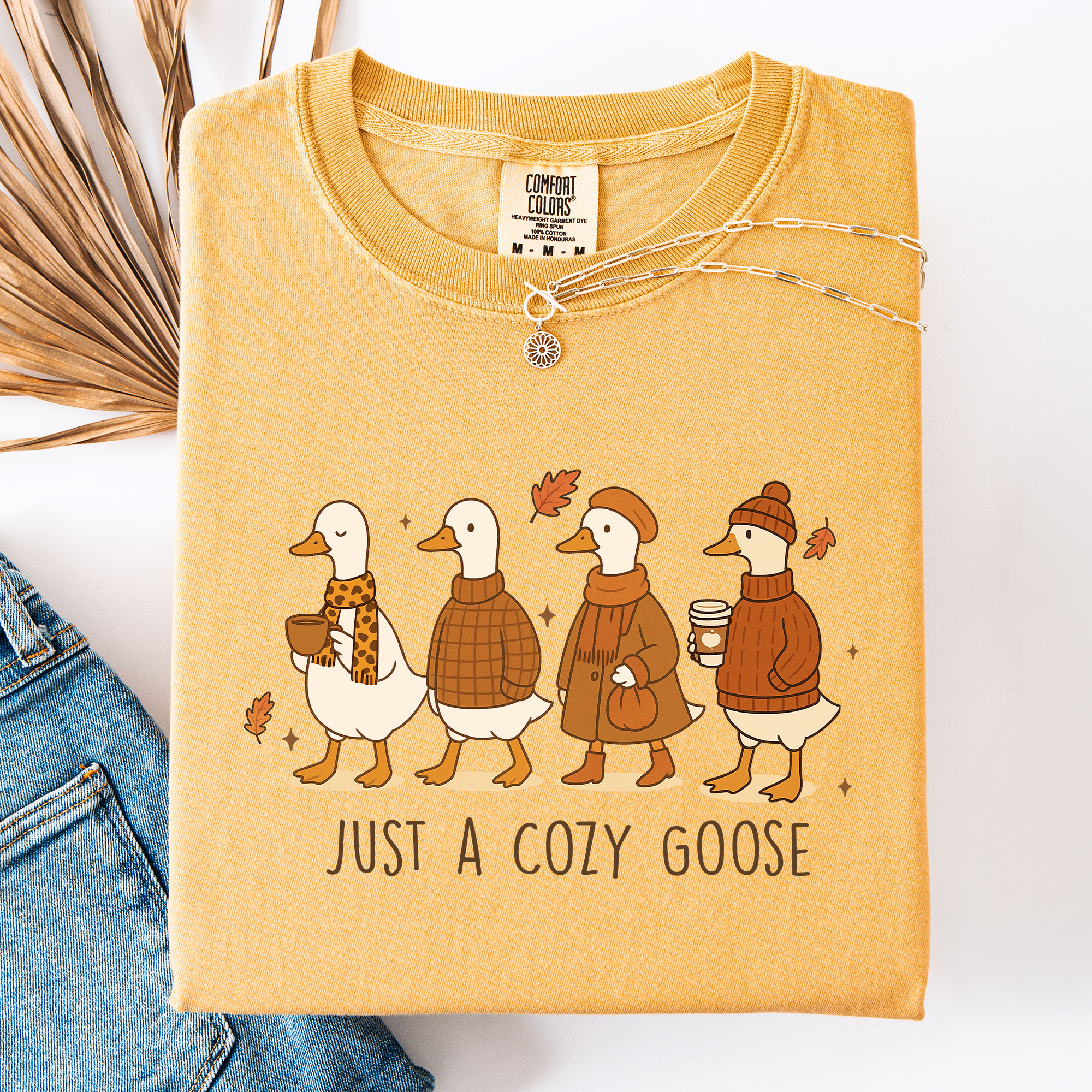Just A Cozy Goose Autumn Watercolor Bouquet Pumpkin Spice Floral Comfort Colors Tee
