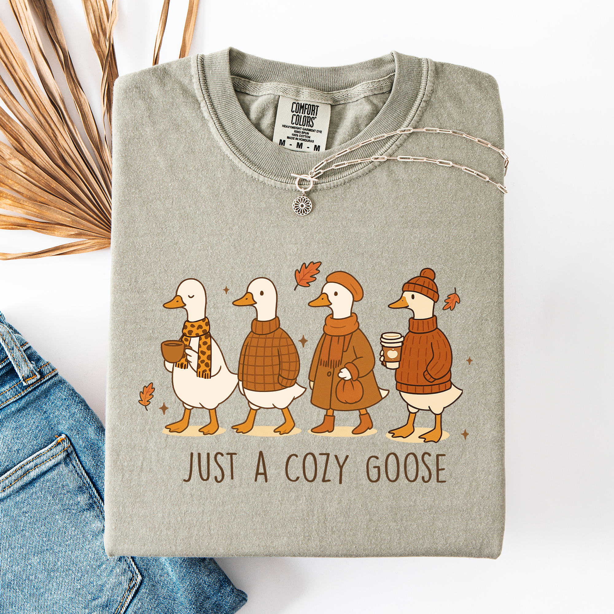 Just A Cozy Goose Autumn Watercolor Bouquet Pumpkin Spice Floral Comfort Colors Tee