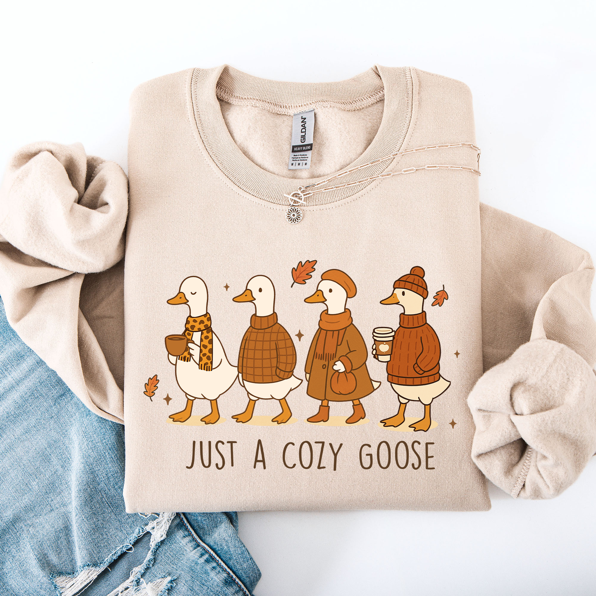 Just A Cozy Goose Autumn Floral Sunflower Pumpkin Spice Cozy Fleece Seasonal Sweatshirt