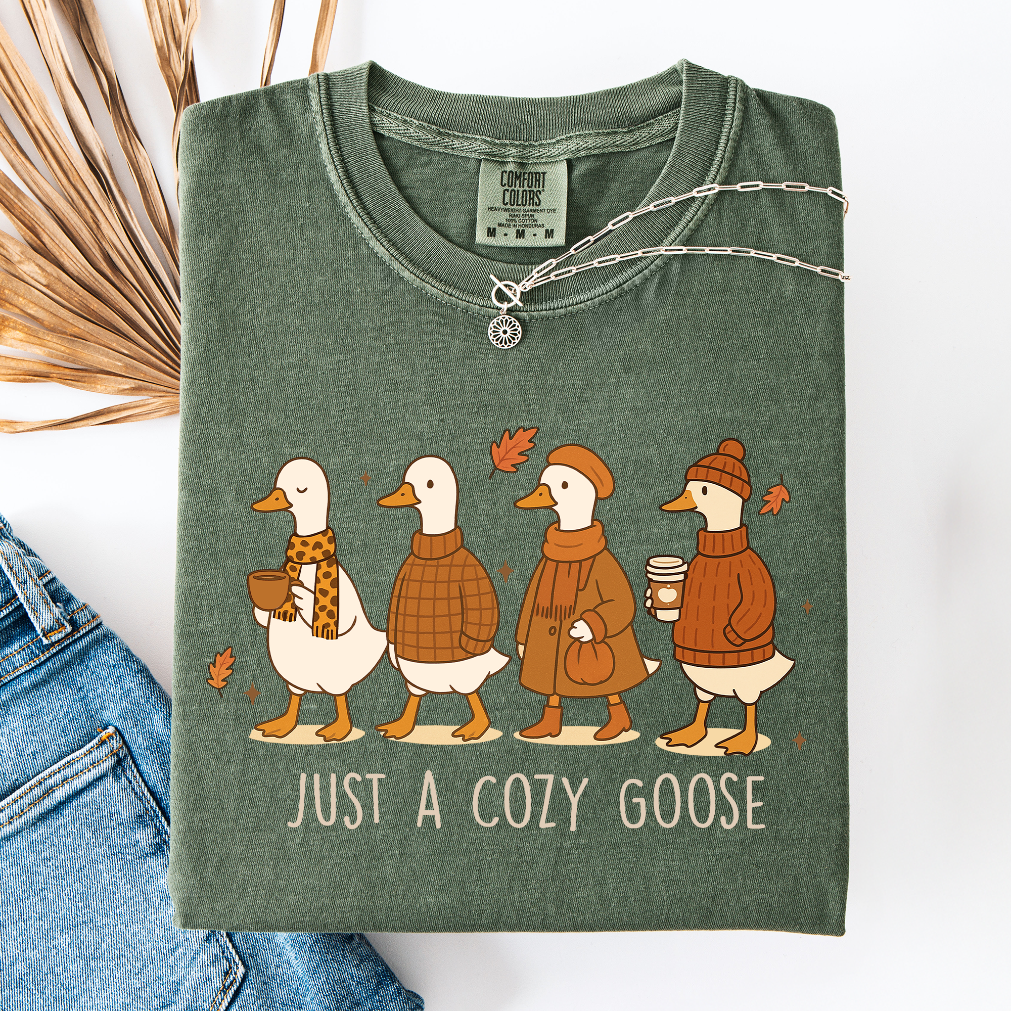 Just A Cozy Goose Autumn Watercolor Bouquet Pumpkin Spice Floral Comfort Colors Tee