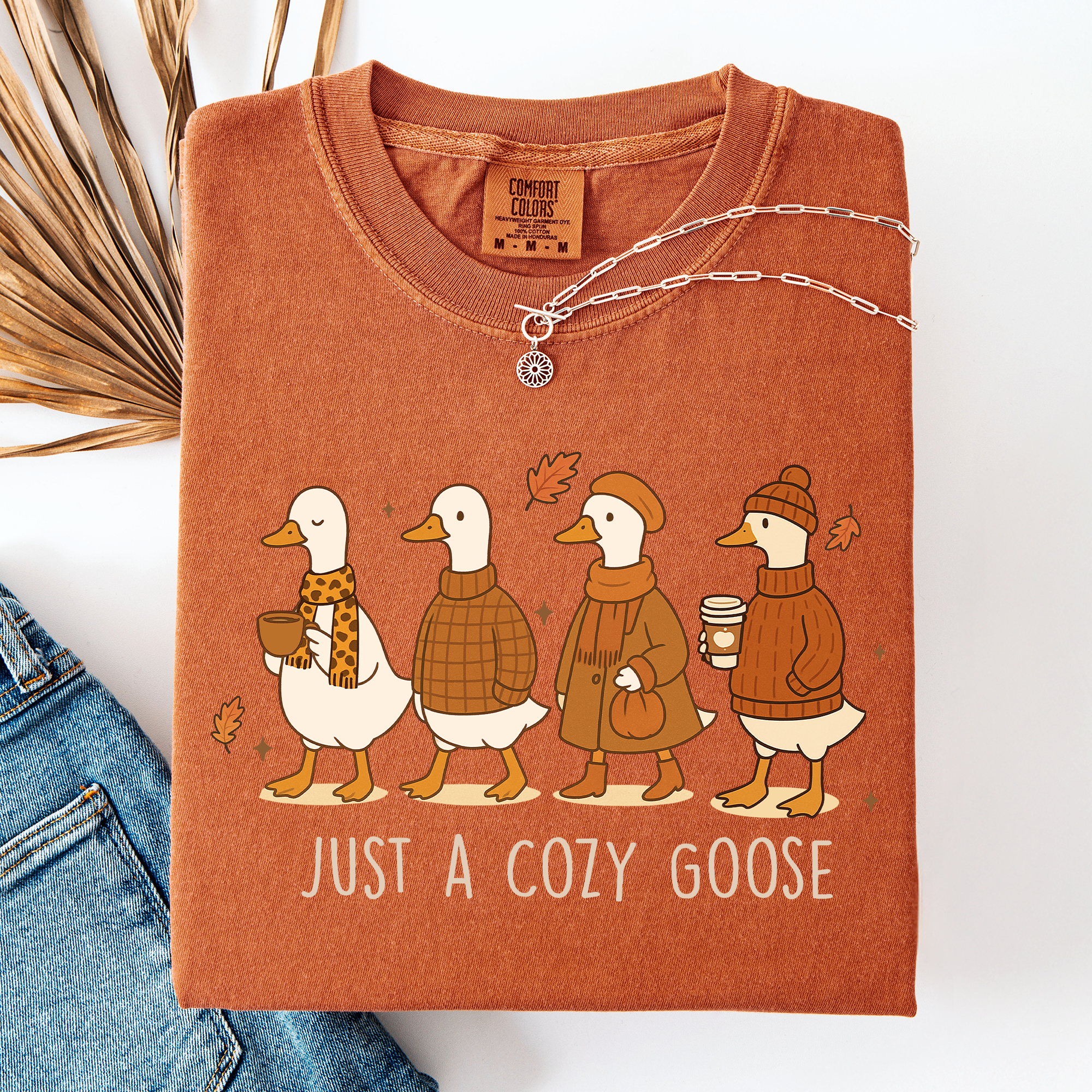 Just A Cozy Goose Autumn Watercolor Bouquet Pumpkin Spice Floral Comfort Colors Tee