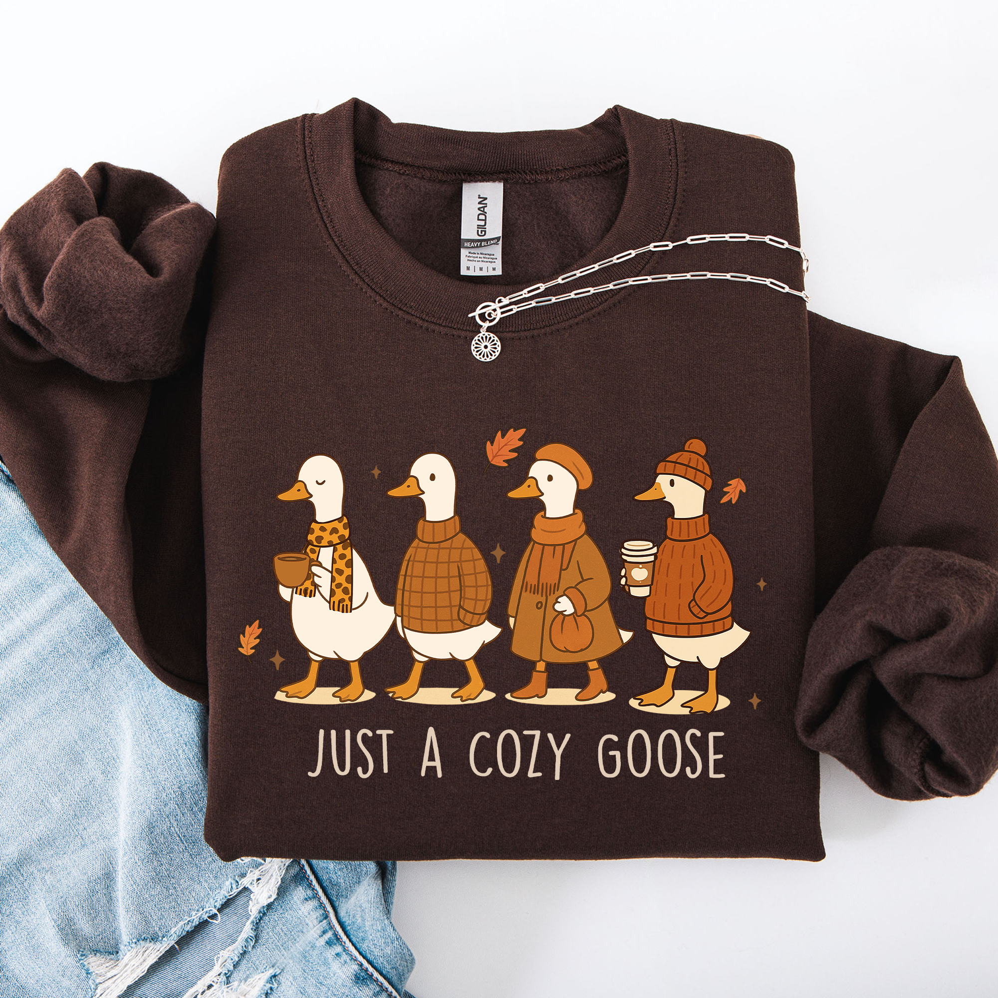 Just A Cozy Goose Autumn Floral Sunflower Pumpkin Spice Cozy Fleece Seasonal Sweatshirt