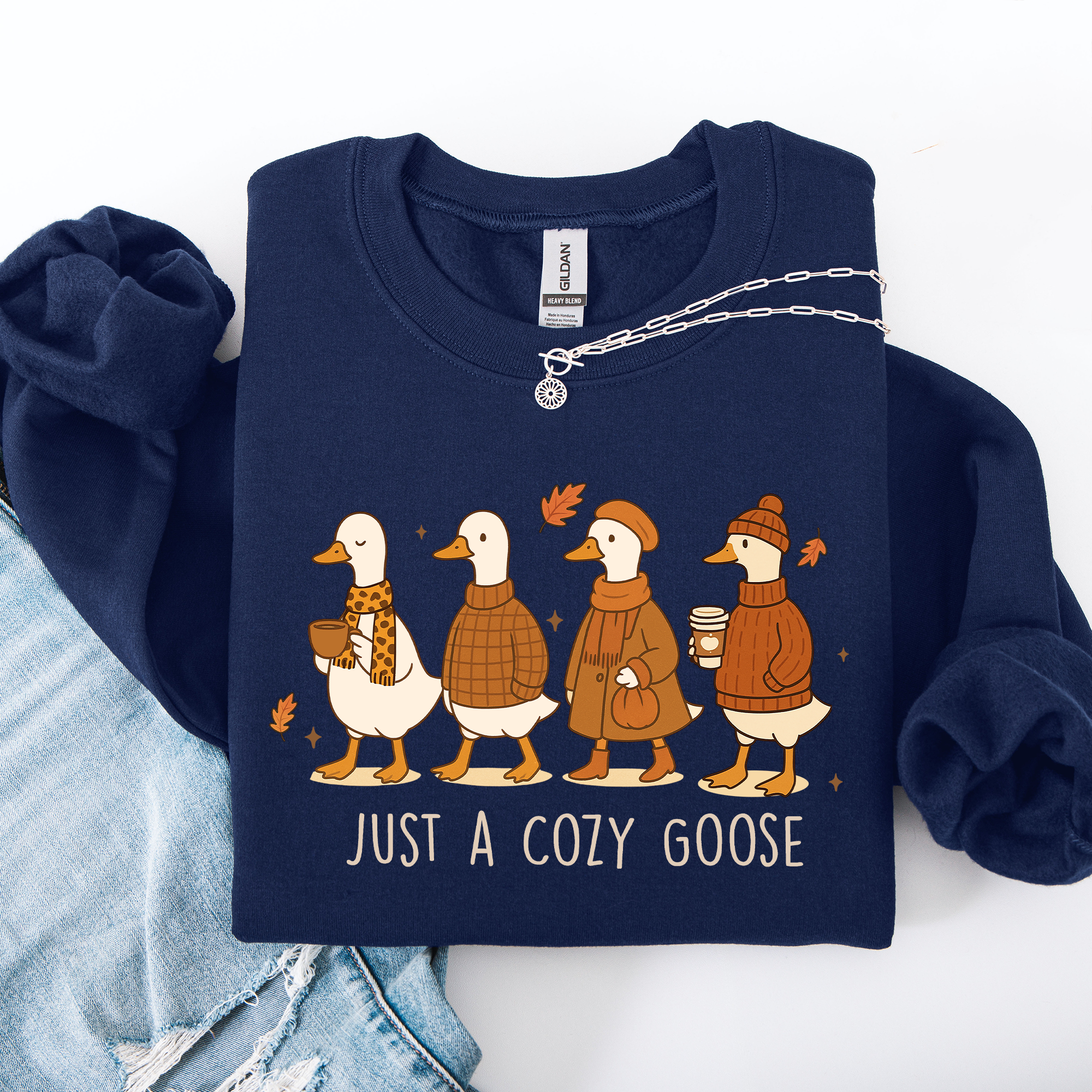 Just A Cozy Goose Autumn Floral Sunflower Pumpkin Spice Cozy Fleece Seasonal Sweatshirt