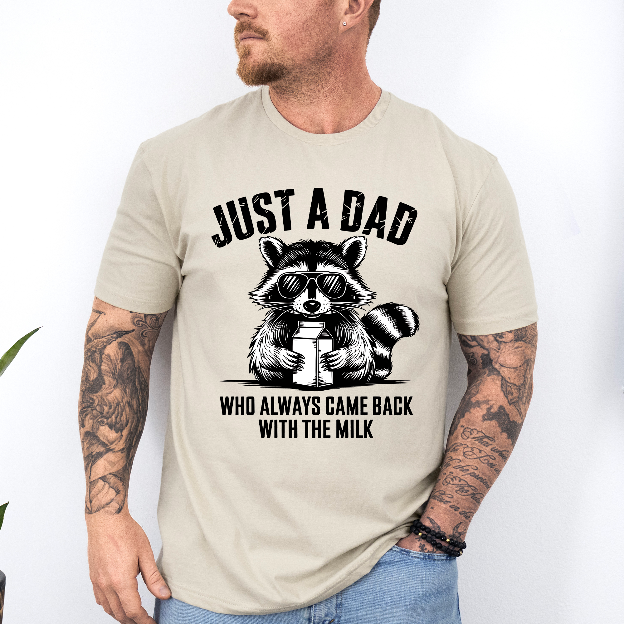 Just A Dad Who Always Came Back With The Milk Raccoon Retro Vintage Classic Graphic Tee