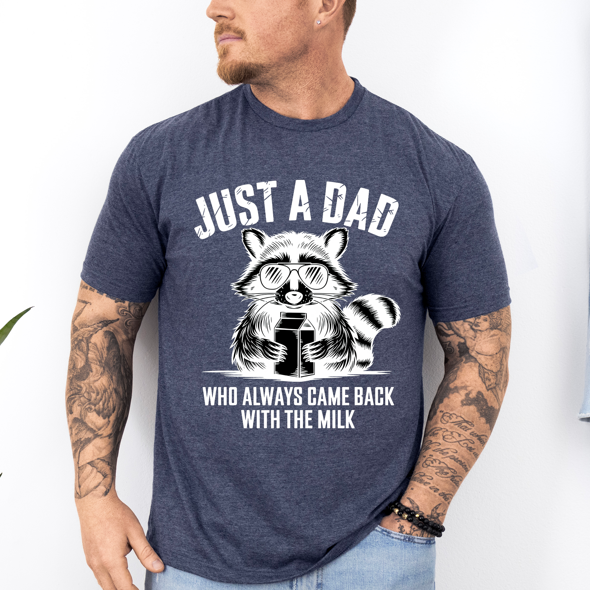 Just A Dad Who Always Came Back With The Milk Raccoon Retro Vintage Classic Graphic Tee